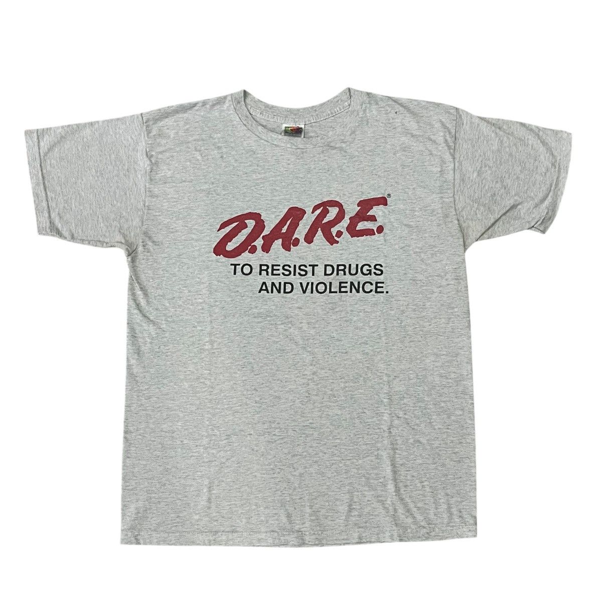 D.A.R.E × Fruit Of The Loom × Vintage Vintage DARE To Resist Drug & Violence Grey T-shirt Size US L / EU 52-54 / 3 - 1 Thumbnail