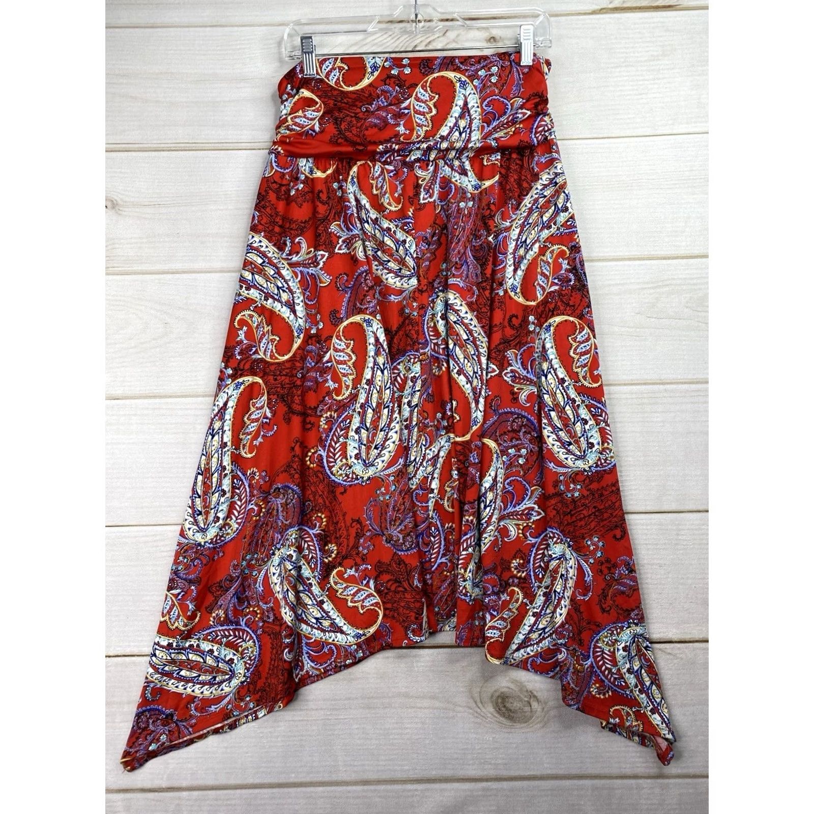 Apt. 9 Apt. 9 Skirt XL Red Paisley Midi Ruched Asymmetric Handkerchief Hem Y2K Retro - Womens Dress/Skirt Size 40" / US 18 - 8 Thumbnail