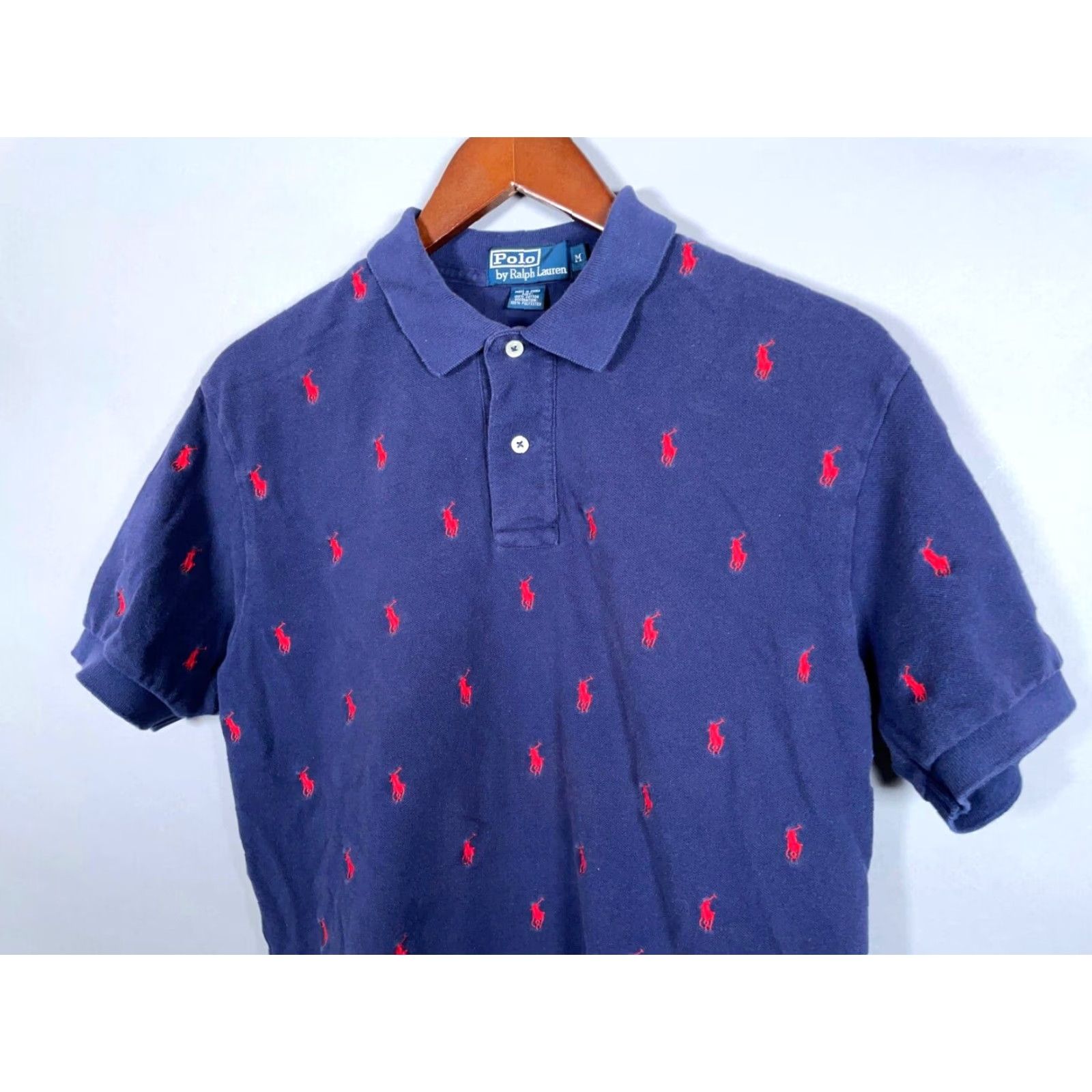 Polo Ralph Lauren VINTAGE Polo Ralph Lauren Polo Shirt Men Medium Dark Blue Red Geometric Embroidered 90s Preppy Size US M / EU 48-50 / 2 - 7 Thumbnail