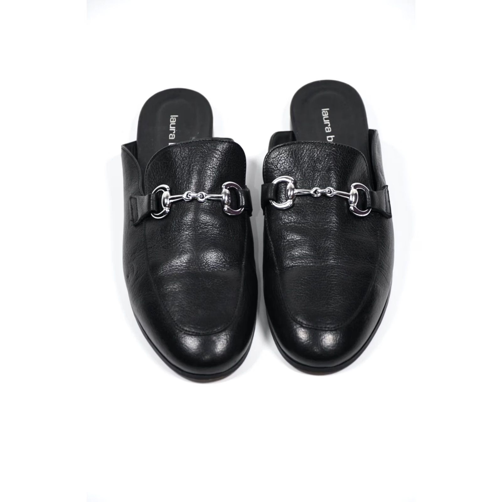 Vintage Laura Bellariva Mules Slipper Leather Black size 40 / US 9 Leather Flat Women Platinum? Size US 7 / IT 37 - 5 Thumbnail