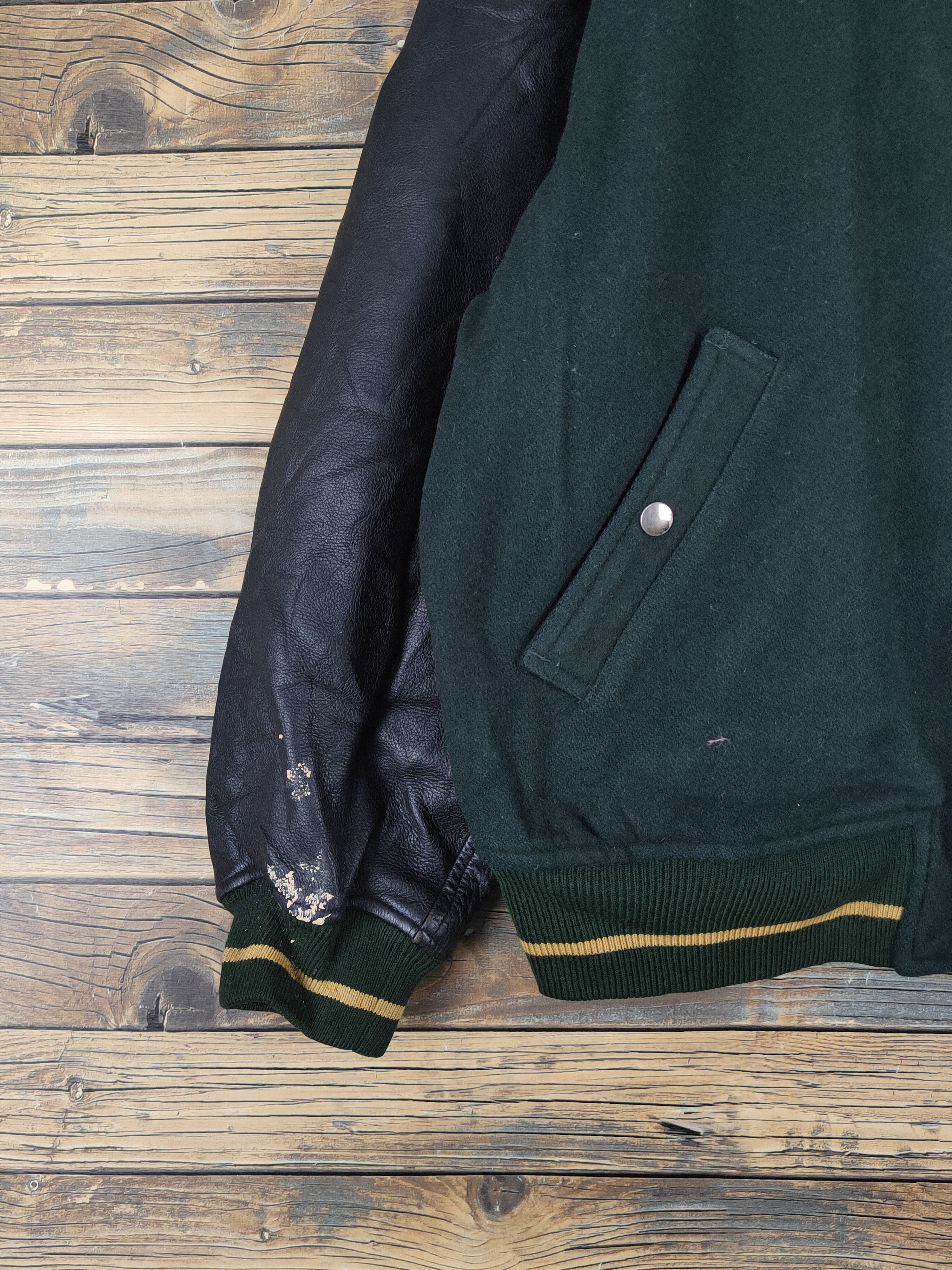 Melrose Men's Melrose Dark Green Leather Varsity Jacket #W1226 Size US L / EU 52-54 / 3 - 6 Thumbnail
