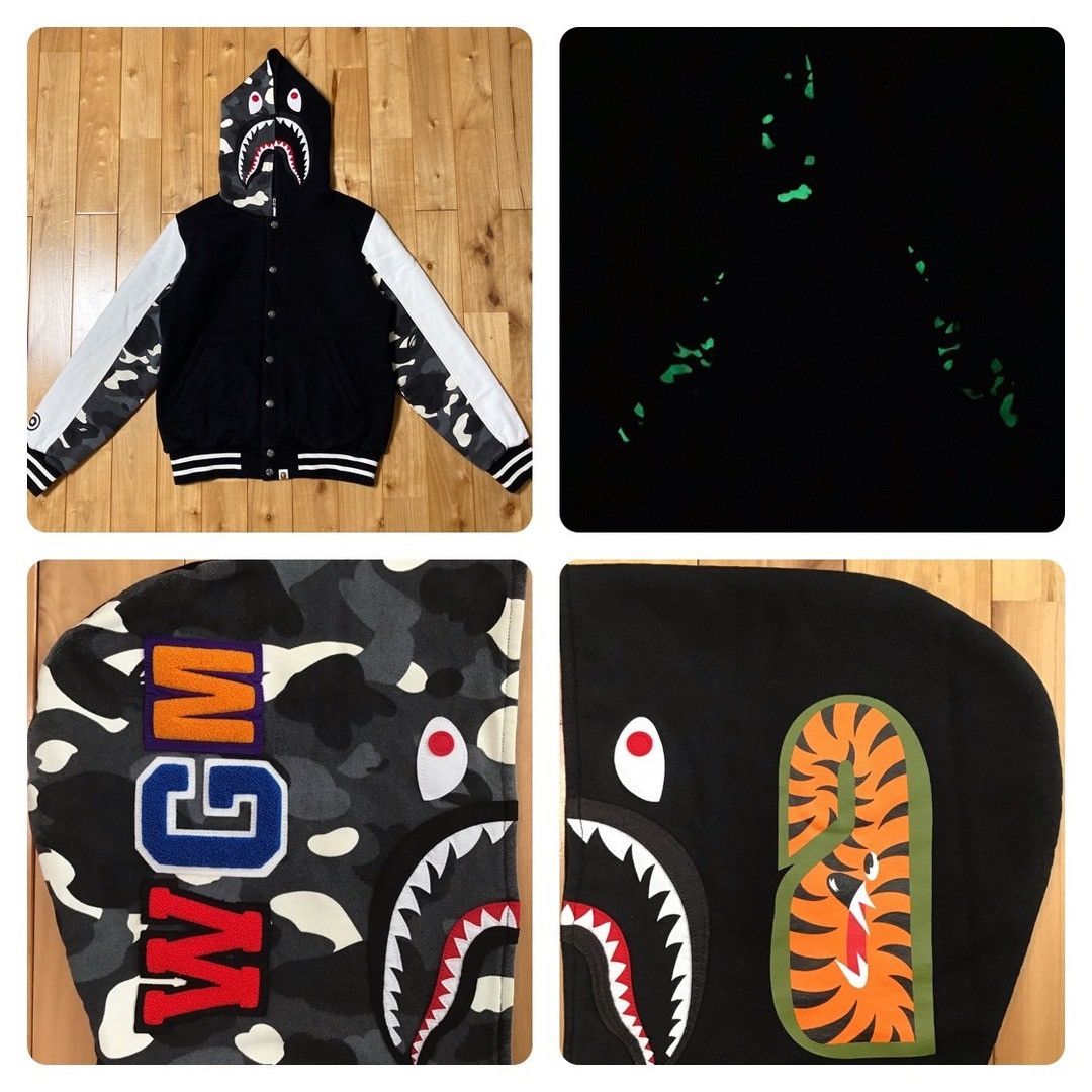 Bape 💫Glow in the dark BAPE City camo shark hoodie varsity jacket Size US S / EU 44-46 / 1 - 1 Thumbnail