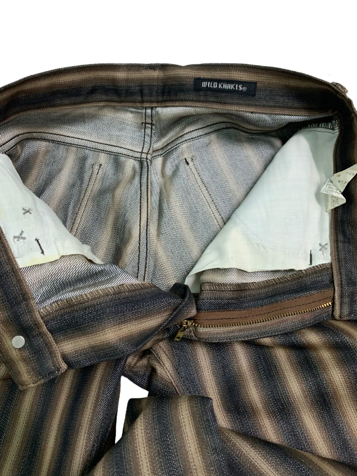 Japanese Brand 🔥Rare Vintage Wild Khakis Brown Stripes Flare Pants Size US 30 / EU 46 - 10 Thumbnail