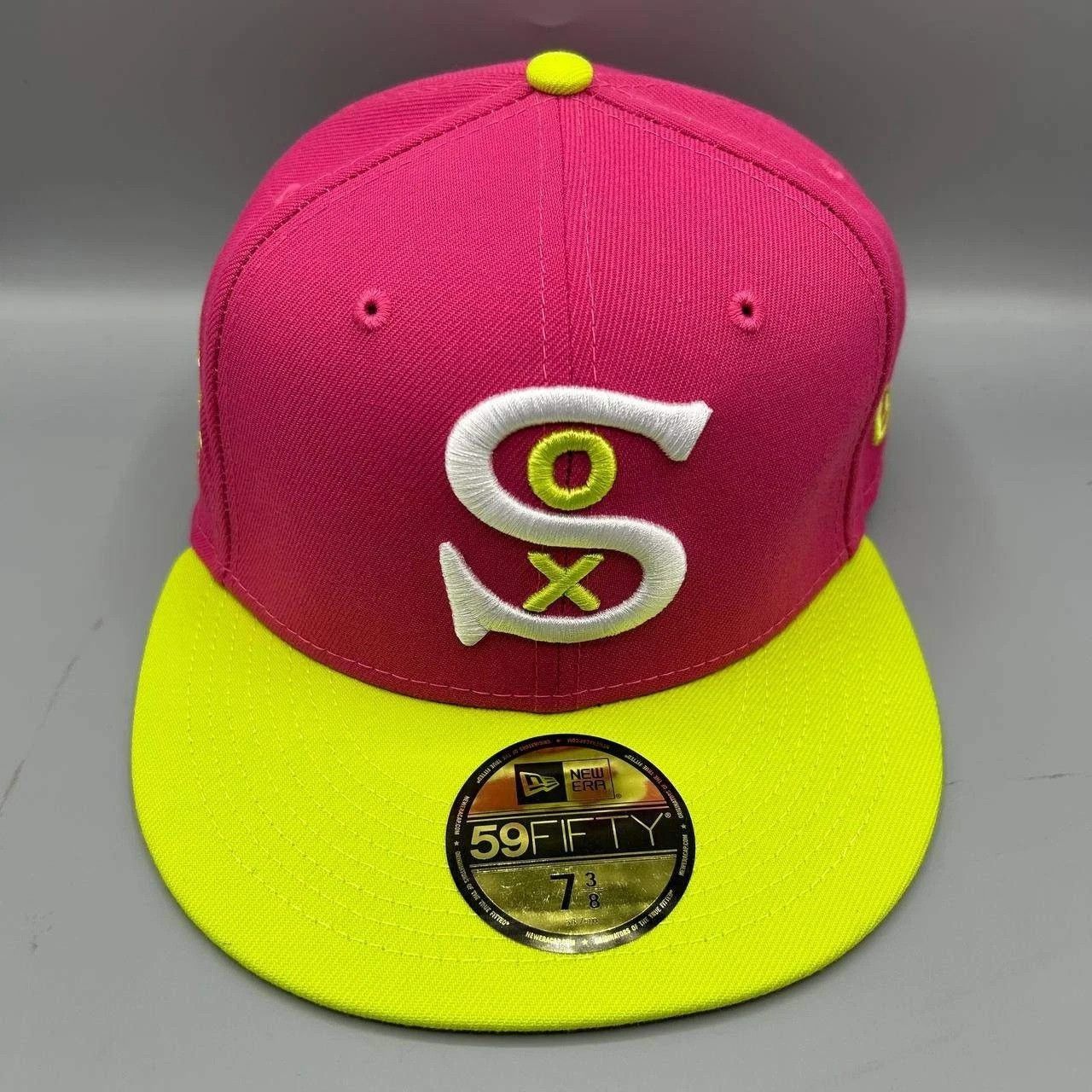 New Era Chicago White Sox Hat Men 7 3/8 Pink Yellow MLB Fitted Cap Size ONE SIZE - 2 Thumbnail