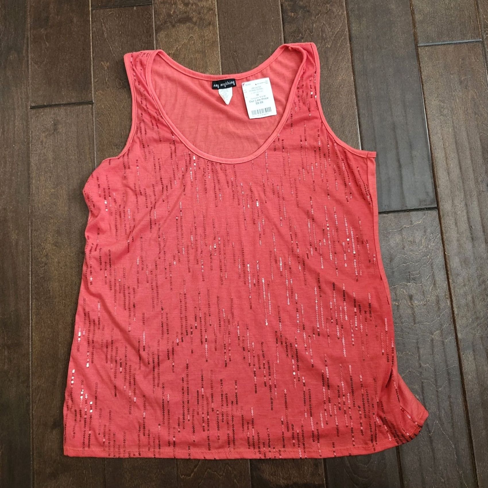 Vintage Say Anything Women's Red Short Sleeve Sequin Top 2X Pullover Casual Party/Cocktail Summer Spring Fall Womens Regular Short Sleeve Sequin Red 2X Size XXL / US 16-18 / IT 52-54 - 2 Thumbnail