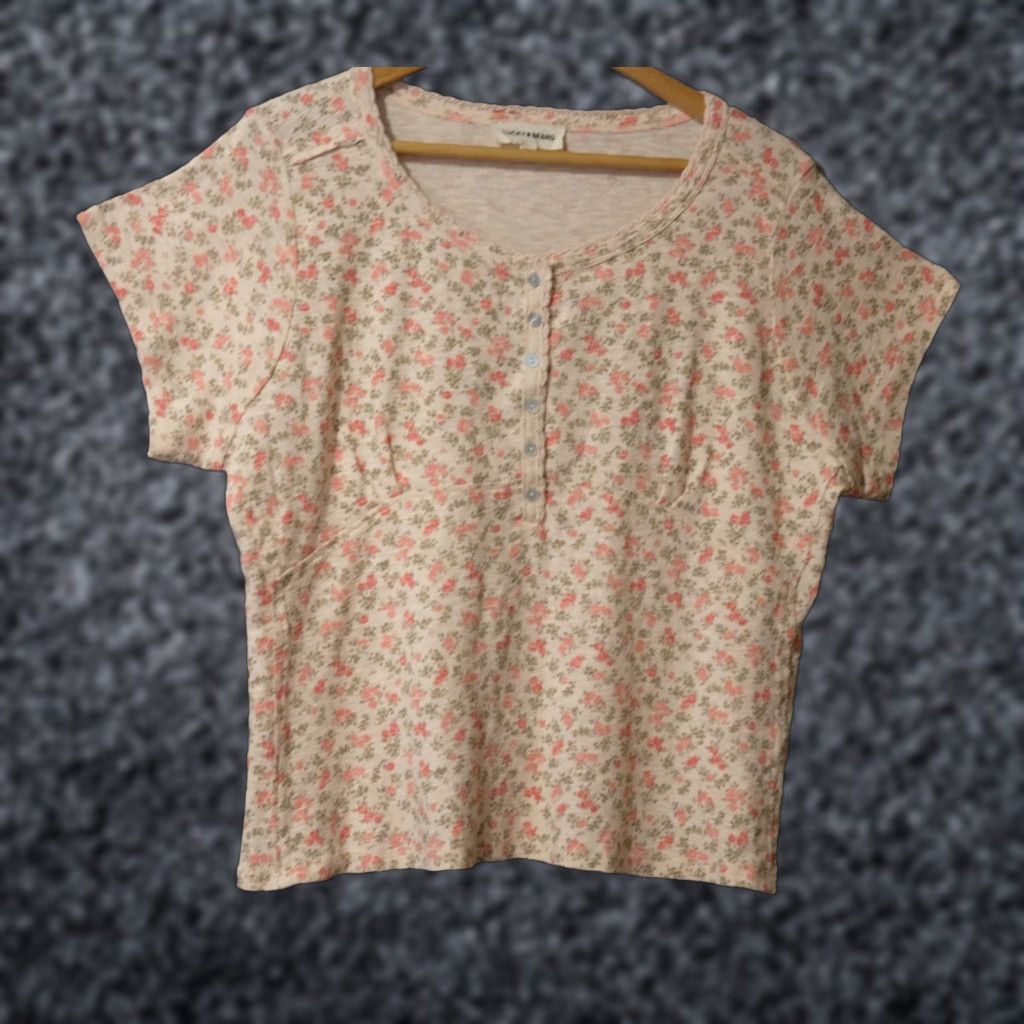 Lucky Brand Nwot! Lucky Brand Short Sleeve Henley Neck Top Floral Pink Womens XXL #A16-21 Size XXL / US 16-18 / IT 52-54 - 1 Thumbnail