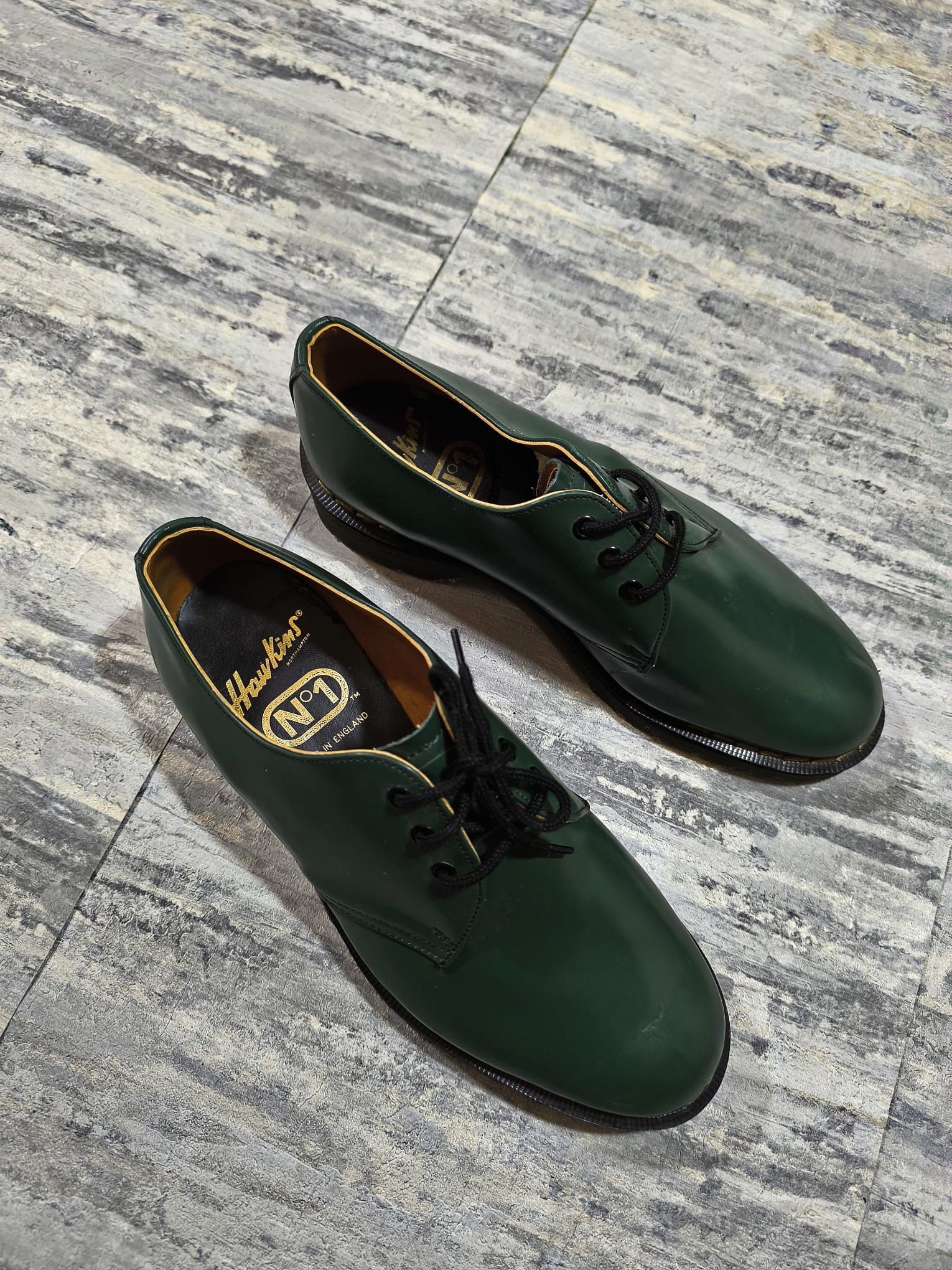 Leather Hawkins Derby Shoes Green Leather England rare 80s 90s Vtg Size US 6.5 / EU 39-40 - 2 Thumbnail
