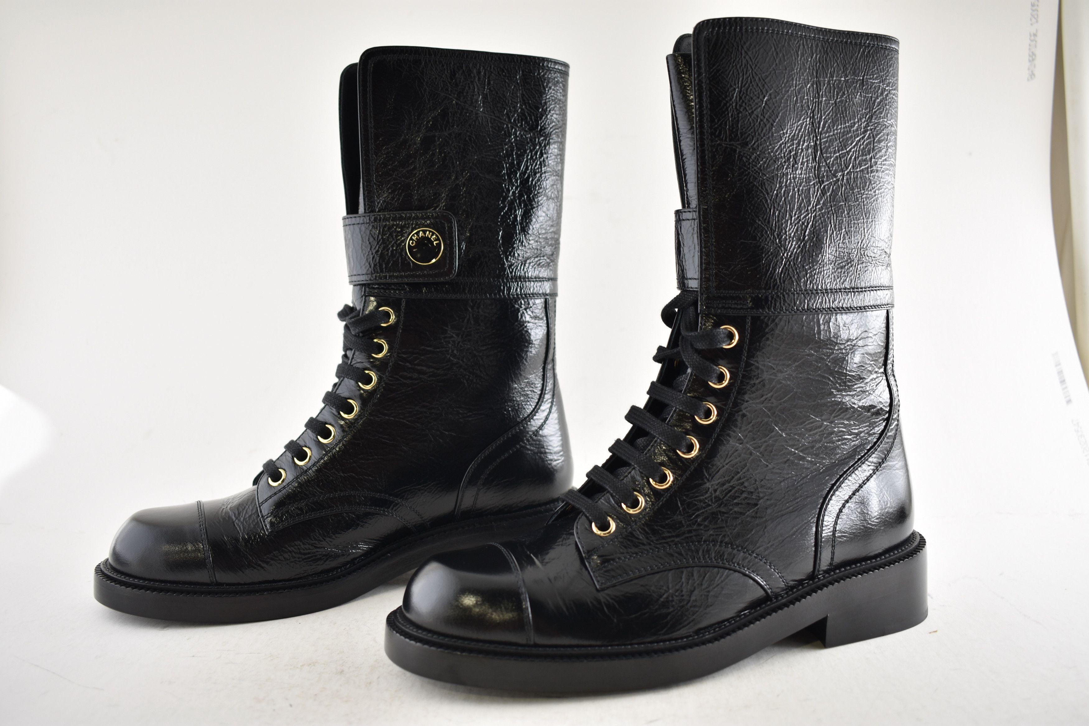 Chanel Chanel 24B Logo Combat Lace Up Tie Military Tall Boots 37.5 Size US 7.5 / IT 37.5 - 11 Thumbnail