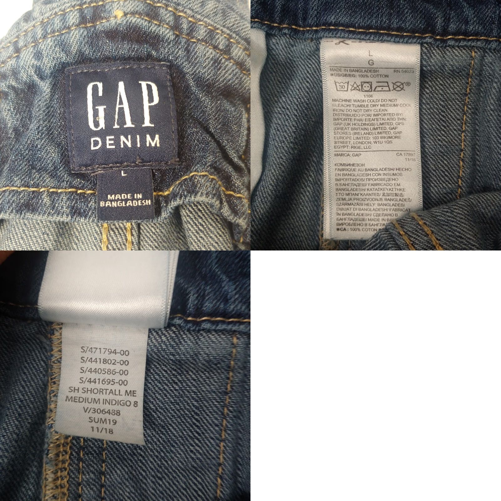 Gap GAP Women’s Large Blue Denim Shortalls Adjustable Casual Workwear 100% Cotton Medium Wash Size 36" / US 14 / IT 50 - 8 Thumbnail