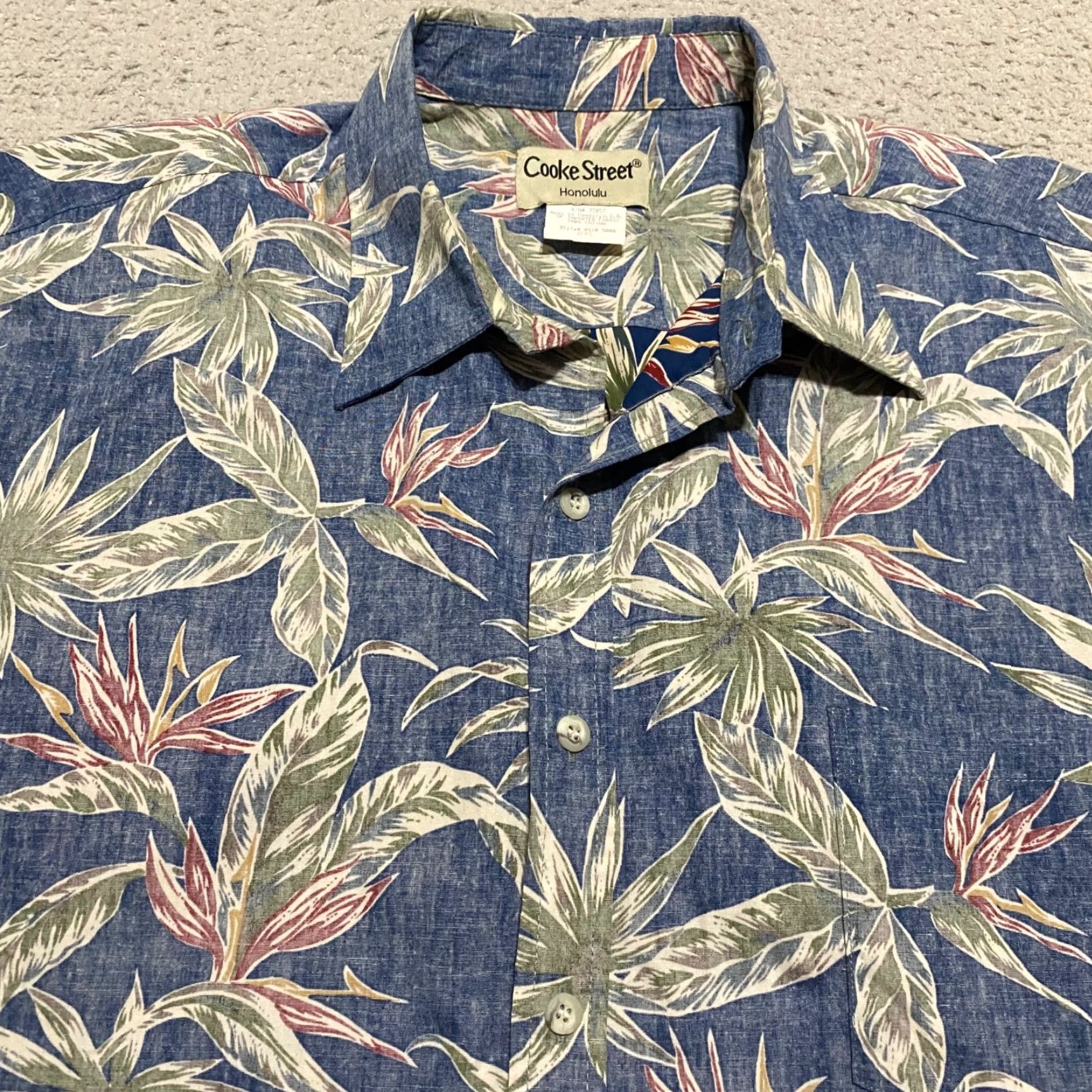 Vintage Cooke Street Mens 2XL Hawaiian Shirt Blue Floral Button Front Short Sleeve Shirt Size US XXL / EU 58 / 5 - 6 Thumbnail