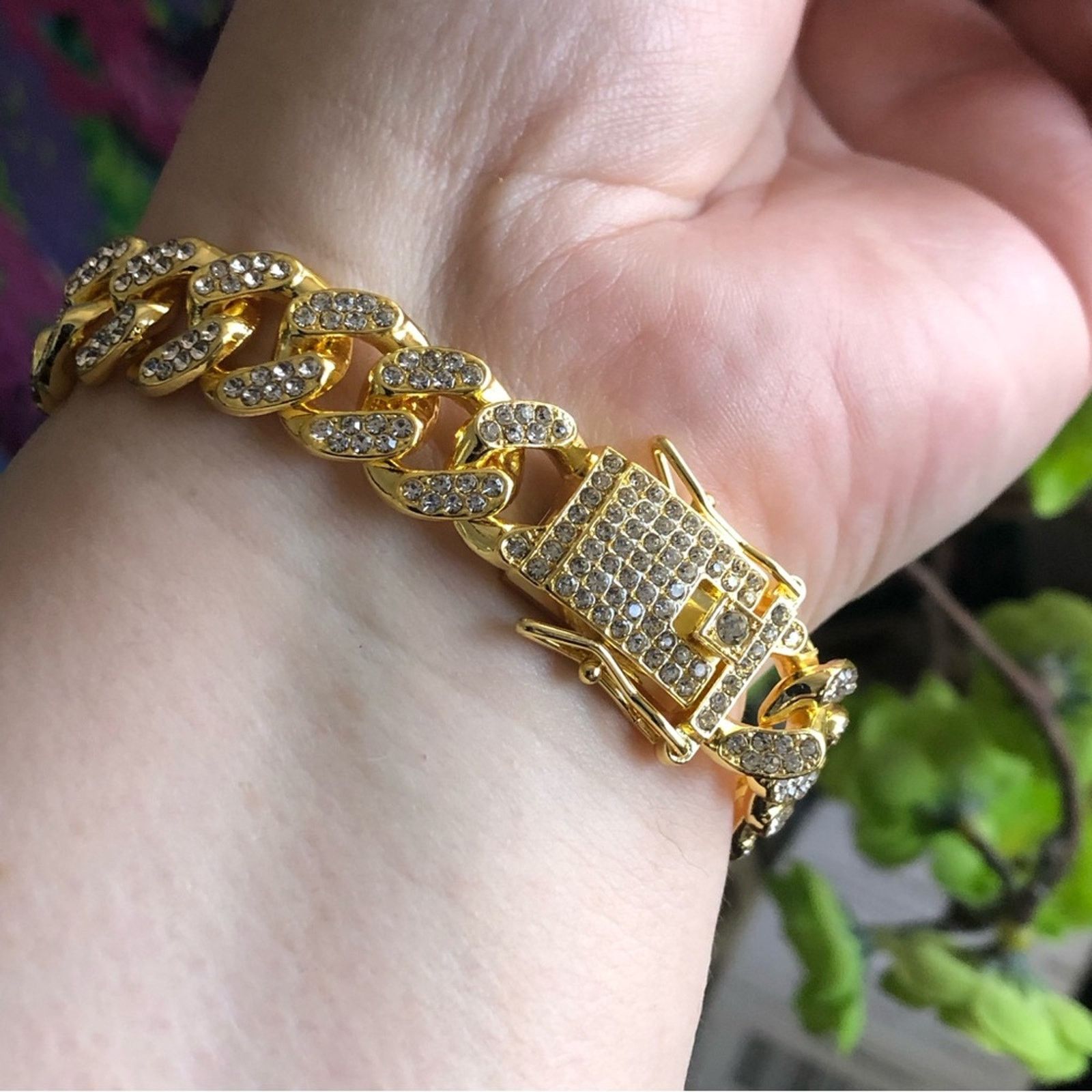Jewelry Men’s and women’s gold plated Cuban chain link bracelet Size ONE SIZE - 9 Thumbnail