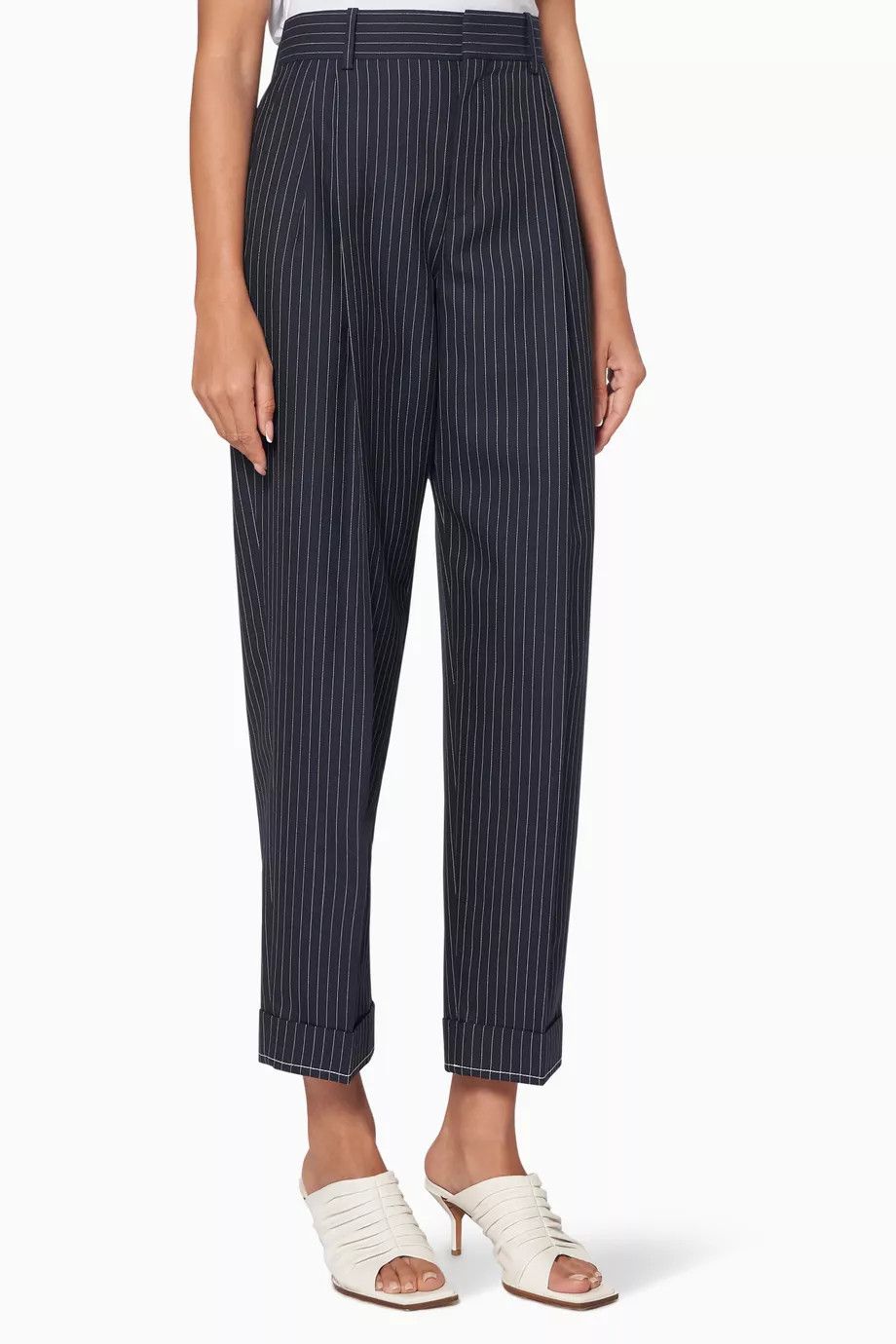 Chloe o1y0825 Pinstriped Casual Pant in Midnight Blue Size 26" / US 2 / IT 38 - 1 Thumbnail