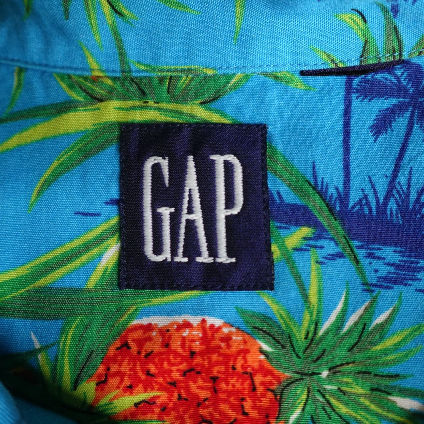Gap VINTAGE Gap Womens Shirt Large Blue Hawaiian AOP Pineapples Loop Collar Size L / US 10 / IT 46 - 5 Thumbnail