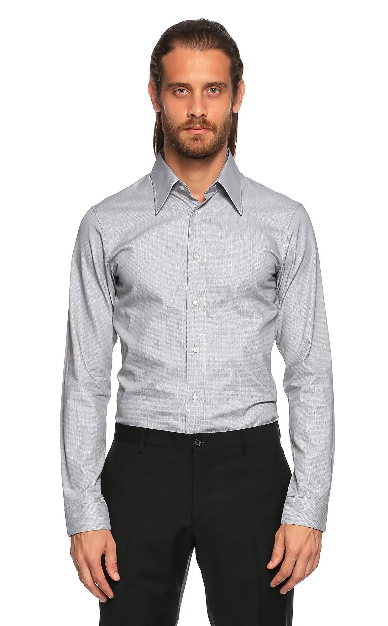 Jil Sander JIL SANDER gray slim fit micro wavy pattern shirt 40 Medium Size US M / EU 48-50 / 2 - 1 Thumbnail