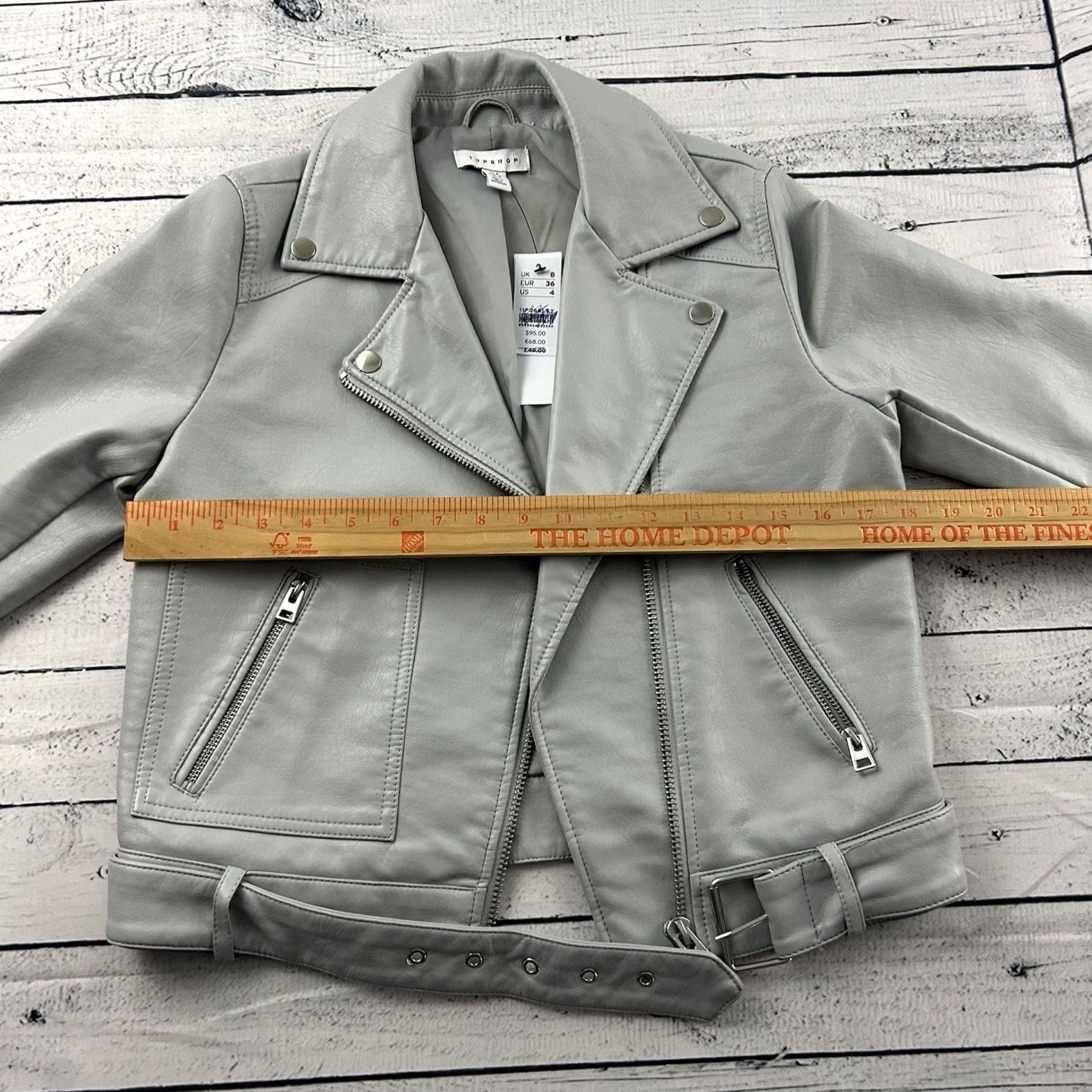 Topshop Topshop Faux Leather Jacket Women's 4 Gray Full Zip Motorcycle Coat Shirt? Size S / US 4 / IT 40 - 5 Thumbnail