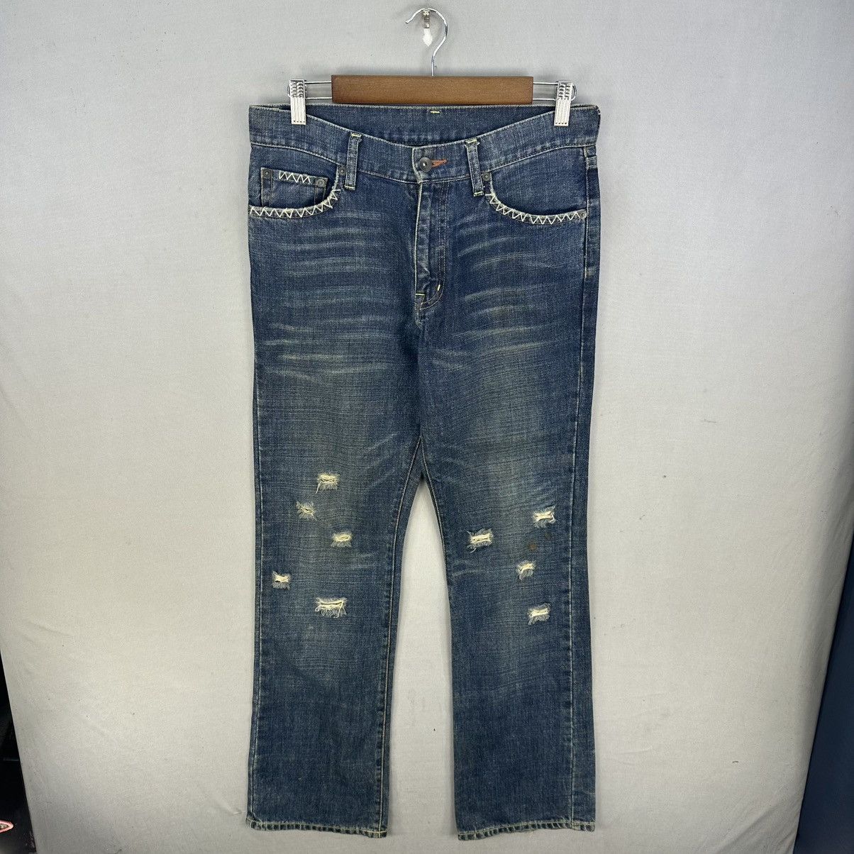 Undercover Y2k Uniqlo Washed Distressed Bootcut Jeans Size US 31 - 1 Thumbnail