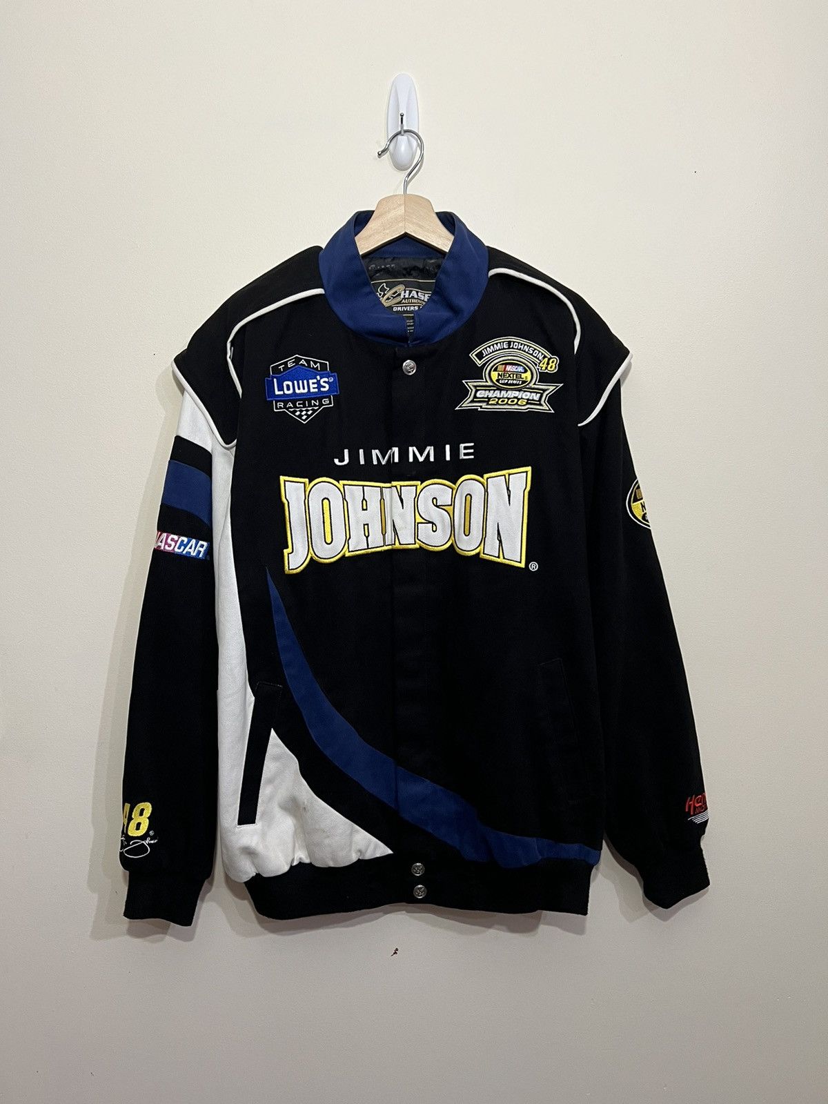 image of Chase Authentics x Racing Vintage Jimmie Johnson Racing Jacket in Blue, Men's (Size 2XL)