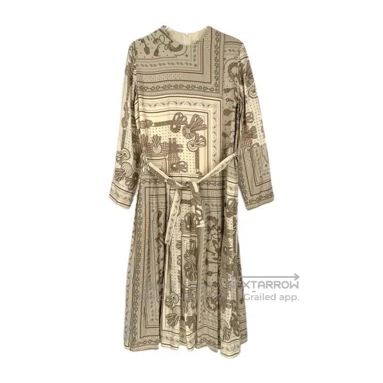Hermes Hermes Beige Rope Pattern Silk Dress with Belt Size S / US 4 / IT 40 - 1 Thumbnail