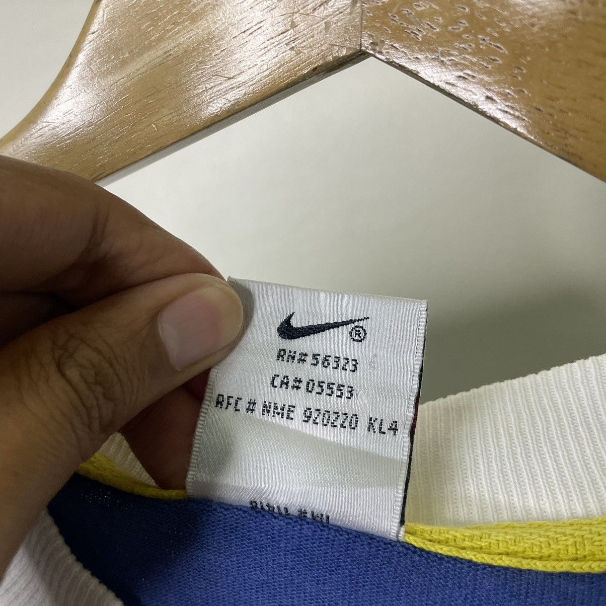 Nike × Vintage Vintage 1990s Nike Embroidery Centre Swoosh Ringer T Shirt Size US L / EU 52-54 / 3 - 4 Thumbnail
