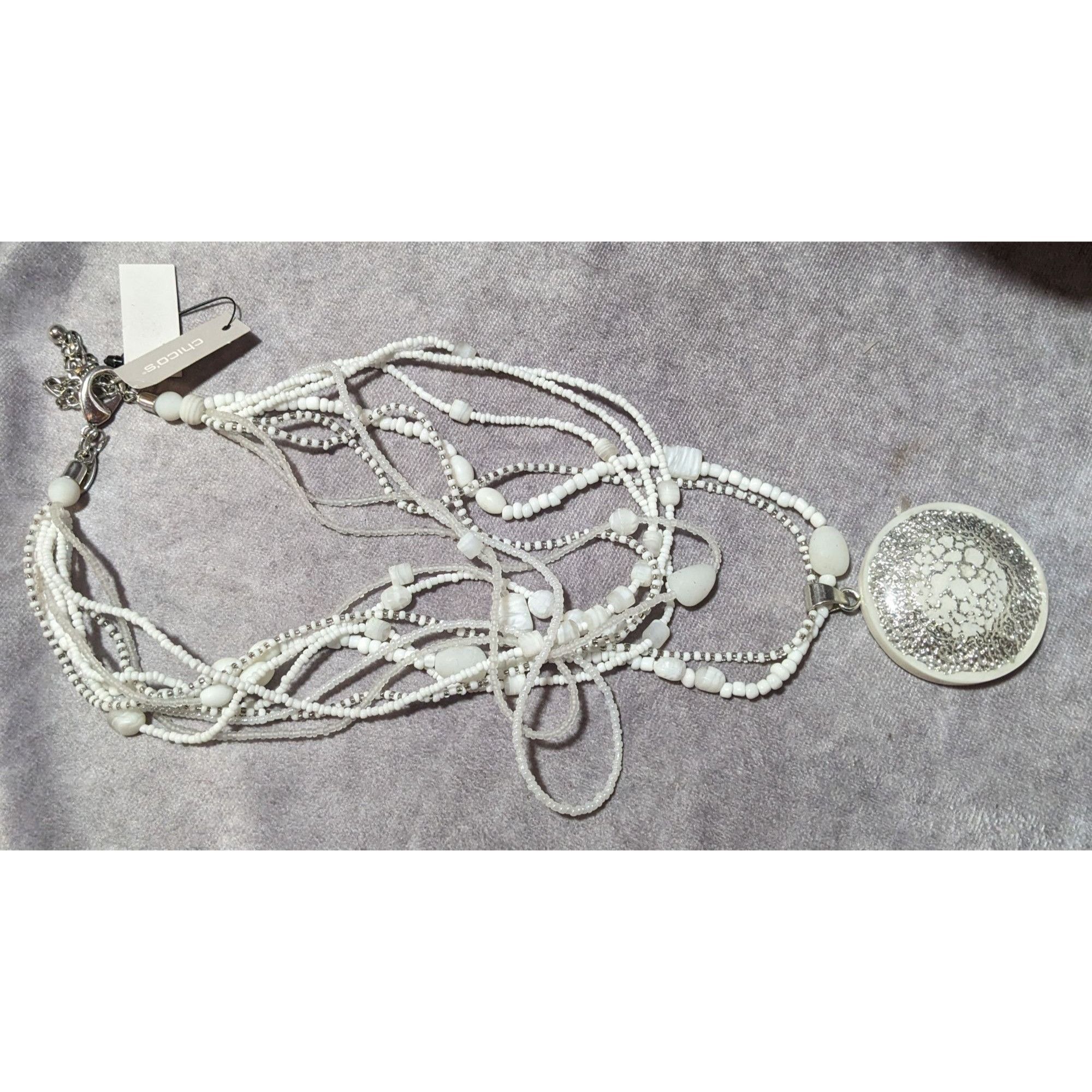 Chicos Chico's Nautilus White And Silver Chunky Multilayer Pendant Size ONE SIZE - 9 Thumbnail