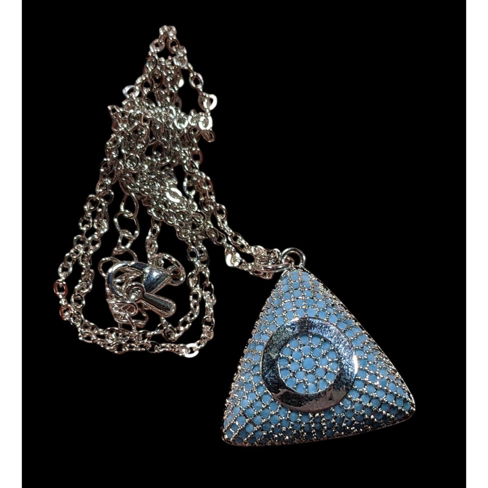 Other Blue And Silver Tone Pave Stone Triangle Pendant Necklace Size ONE SIZE - 5 Thumbnail