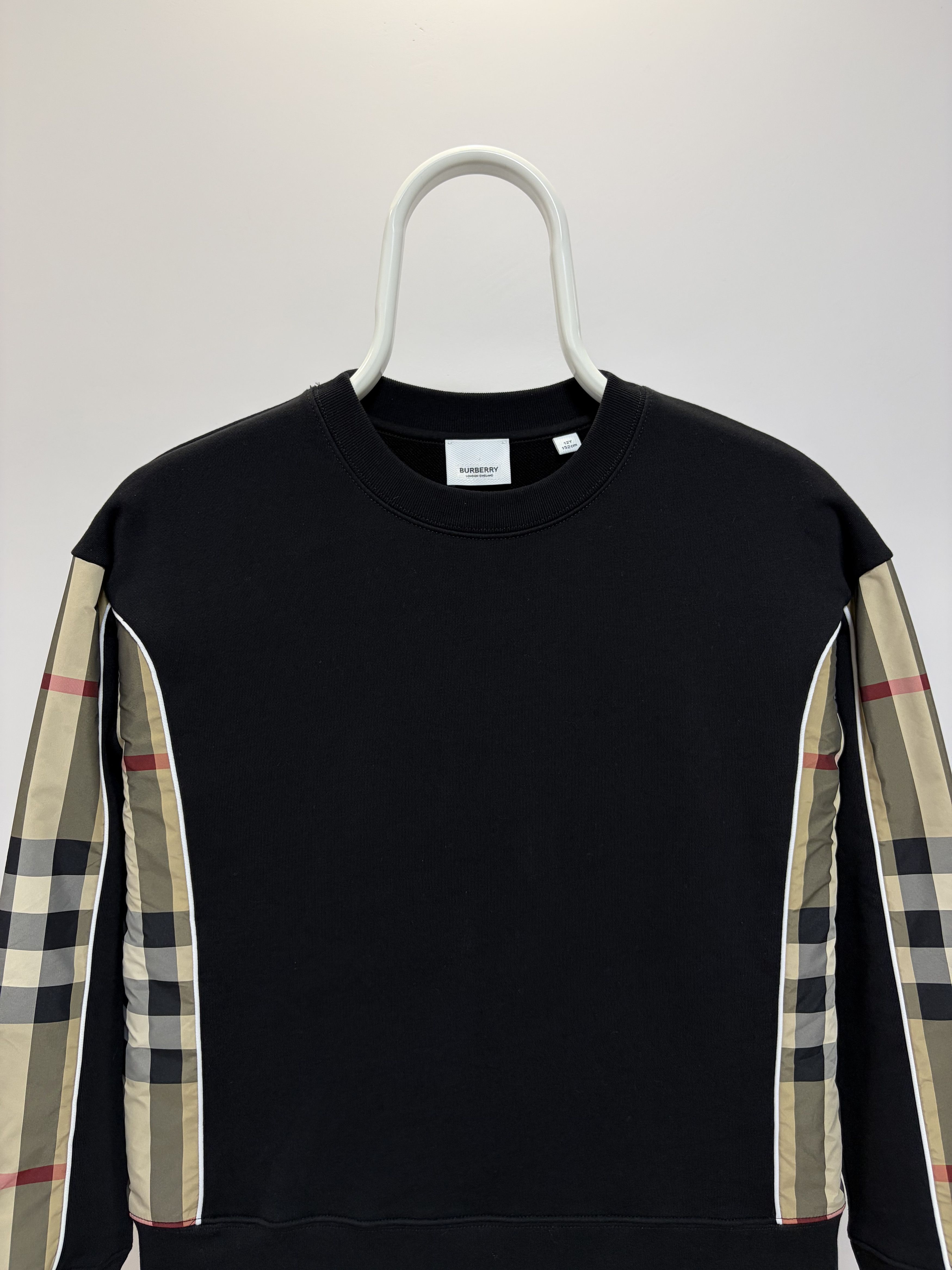 Burberry BURBERRY Sweatshirt Check Panel Cotton Nova Crewneck Black Size S / US 4 / IT 40 - 13 Thumbnail