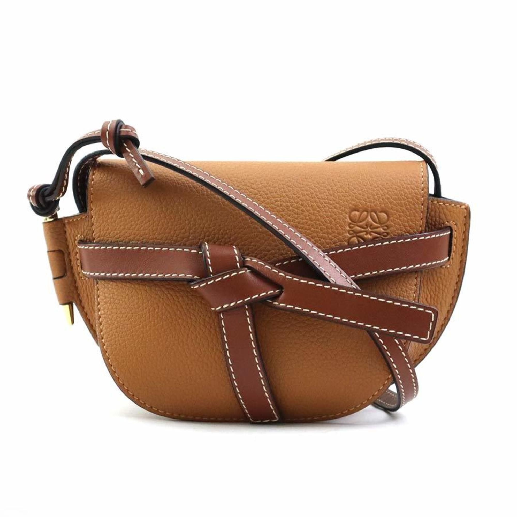 Loewe Gate Mini Shoulder Bag Leather Brown Gold Women's E60235G