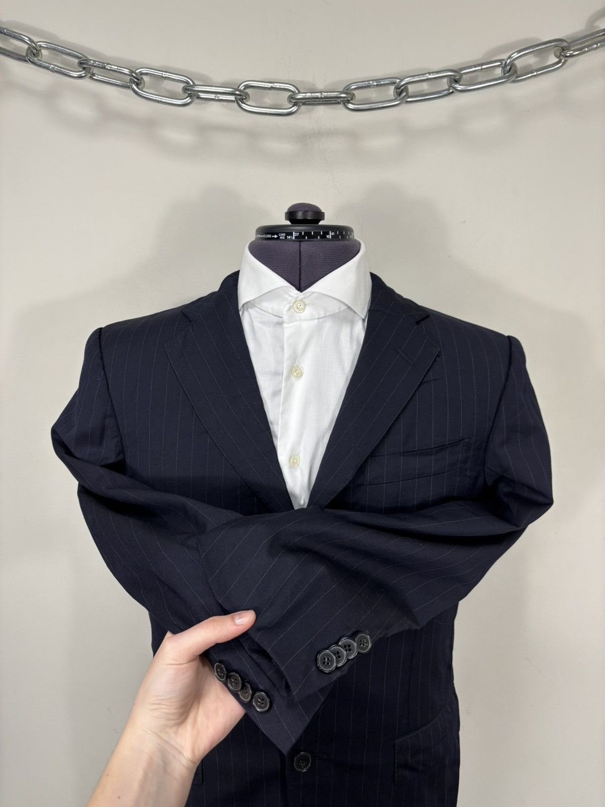Ermenegildo Zegna Ermenegildo Zegna Men’s Navy Blue Striped Wool Blazer Jacket Size 36R - 8 Thumbnail