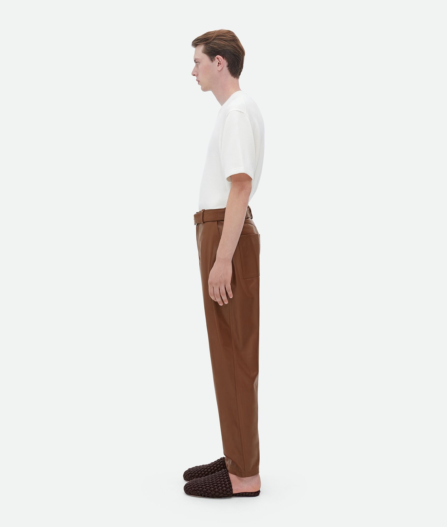 Bottega Veneta Toffee Brown Calfskin Belted Leather Trousers Size US 36 / EU 52 - 4 Thumbnail