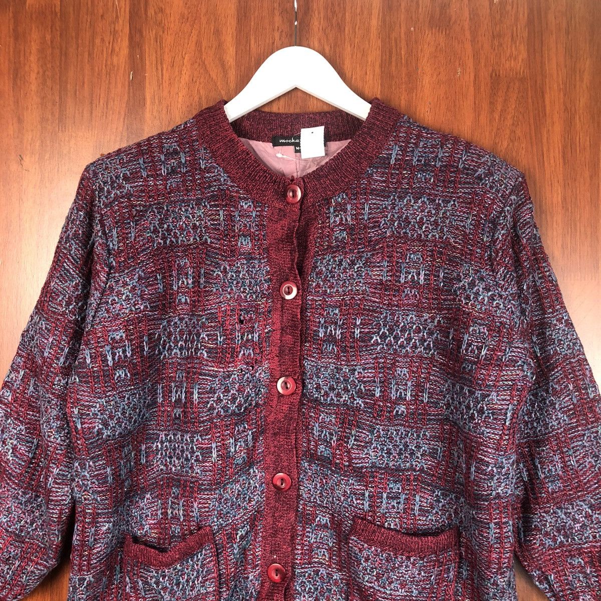 Japanese Brand Mocha Ginene Maroon Patterned Cardigans #7493 Size M / US 6-8 / IT 42-44 - 2 Thumbnail