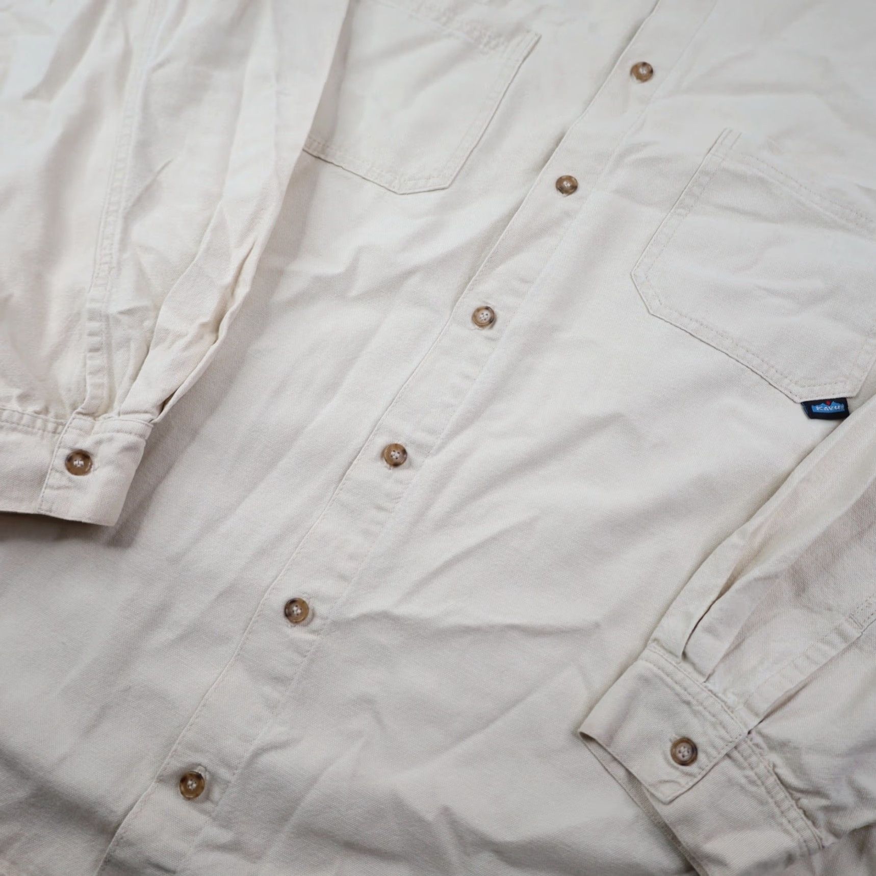 KAVU VINTAGE KAVU Canvas Button Up Adventure Shirt Mens Large Cream Long Sleeve Regular Size Size US L / EU 52-54 / 3 - 4 Thumbnail