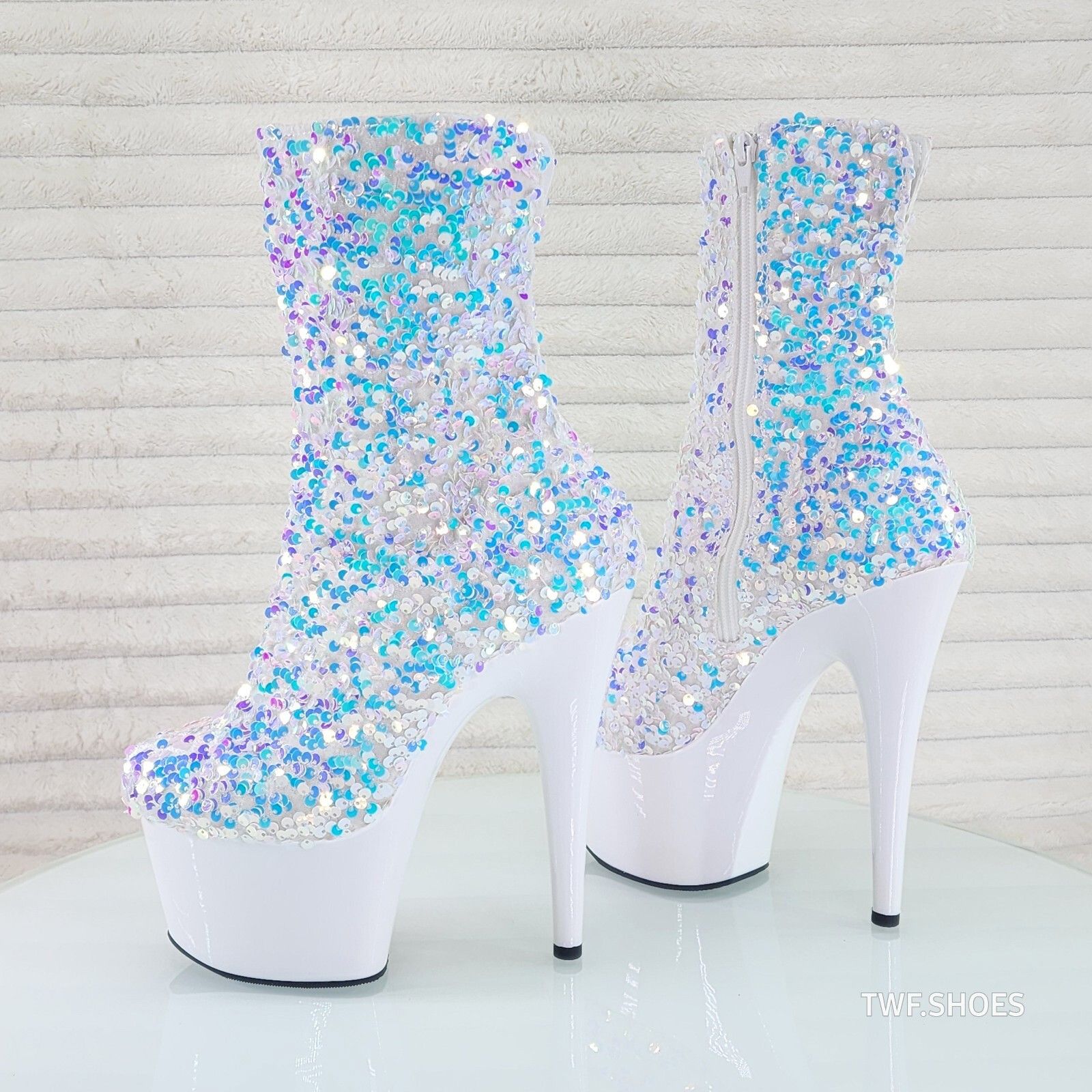 Other Adore 1042 White Multi Sequin High Heel Platform Ankle Boots Size US 12 / IT 42 - 2 Thumbnail
