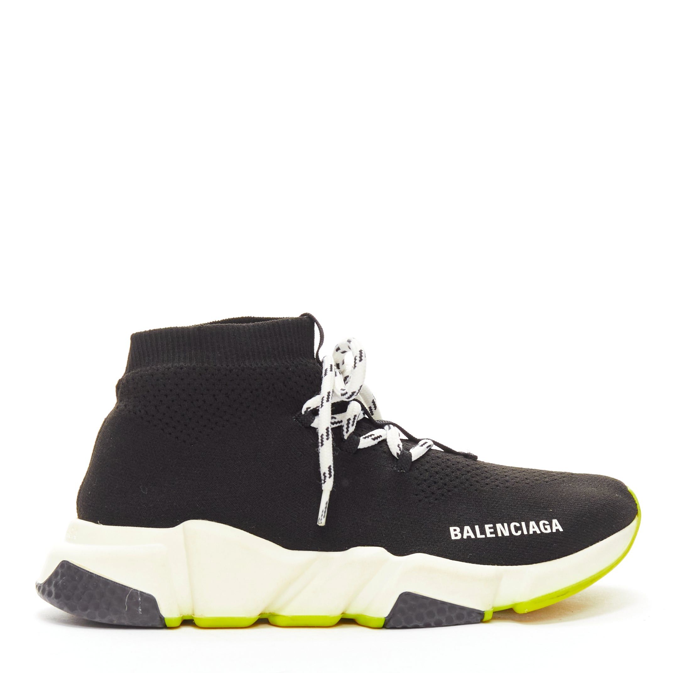 Balenciaga BALENCIAGA Speed black fabric neon yellow sole sock sneakers EU37 Size US 7 / IT 37 - 1 Thumbnail