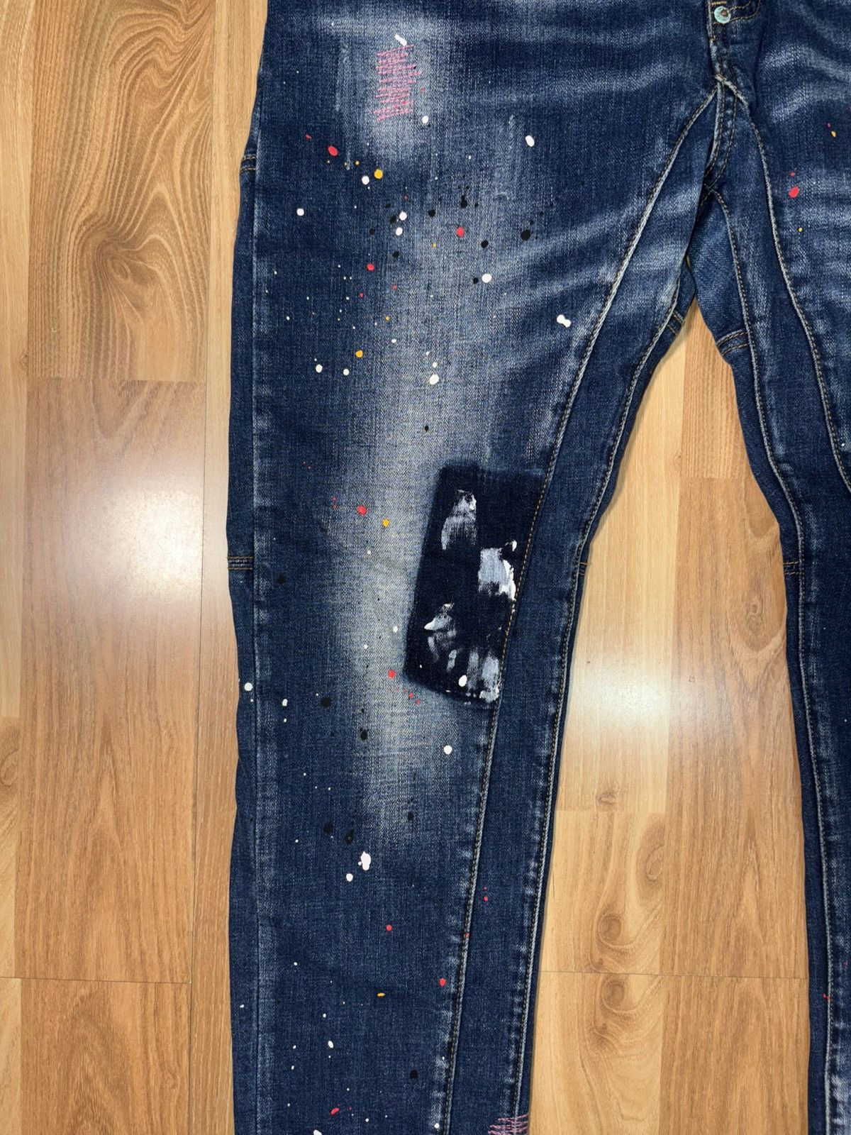 Japanese Brand YUDAN & SANCHVIL Paint Splatter Patchwork Cropped Denim Size US 34 / EU 50 - 6 Thumbnail