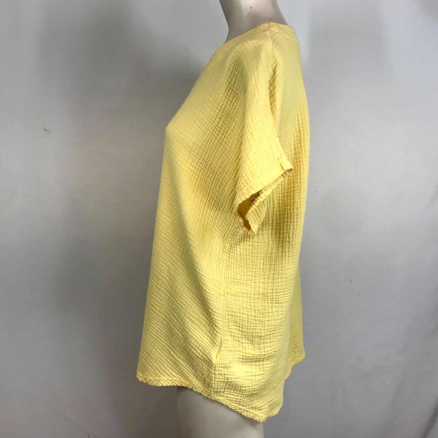Vintage Jess & Jane Womens Small Yellow Short Sleeve V Neck Cotton Gauze Top Size S / US 4 / IT 40 - 6 Thumbnail