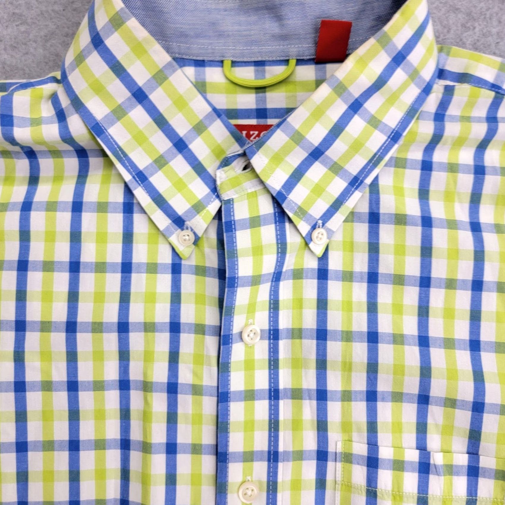 Izod IZOD Saltwater Shirt Mens XL Blue Green Plaid Short Sleeve Button-Down Collar Shirt Size US XL / EU 56 / 4 - 3 Thumbnail