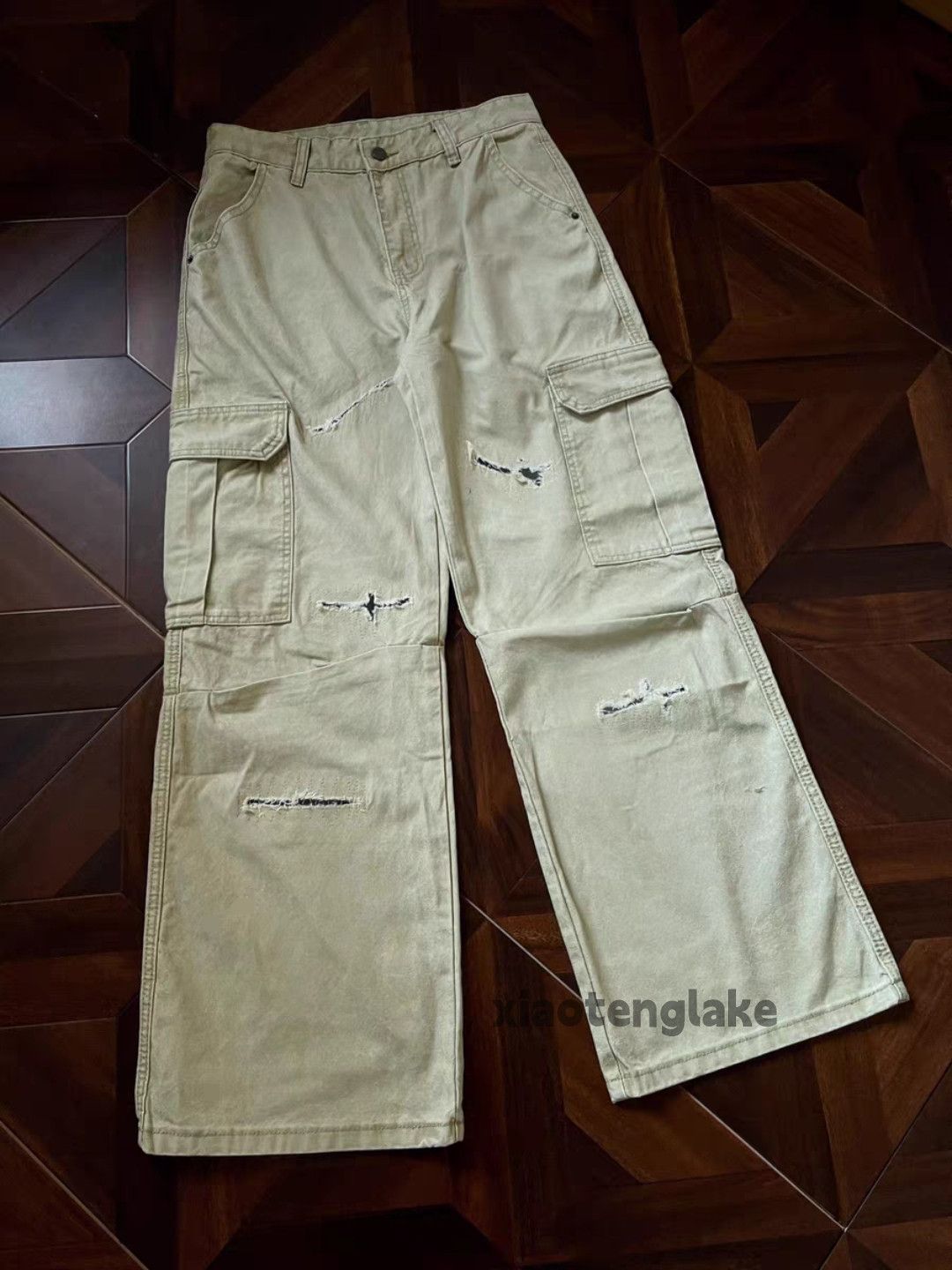 zx vintage distressed wide Leg flared ripped pants