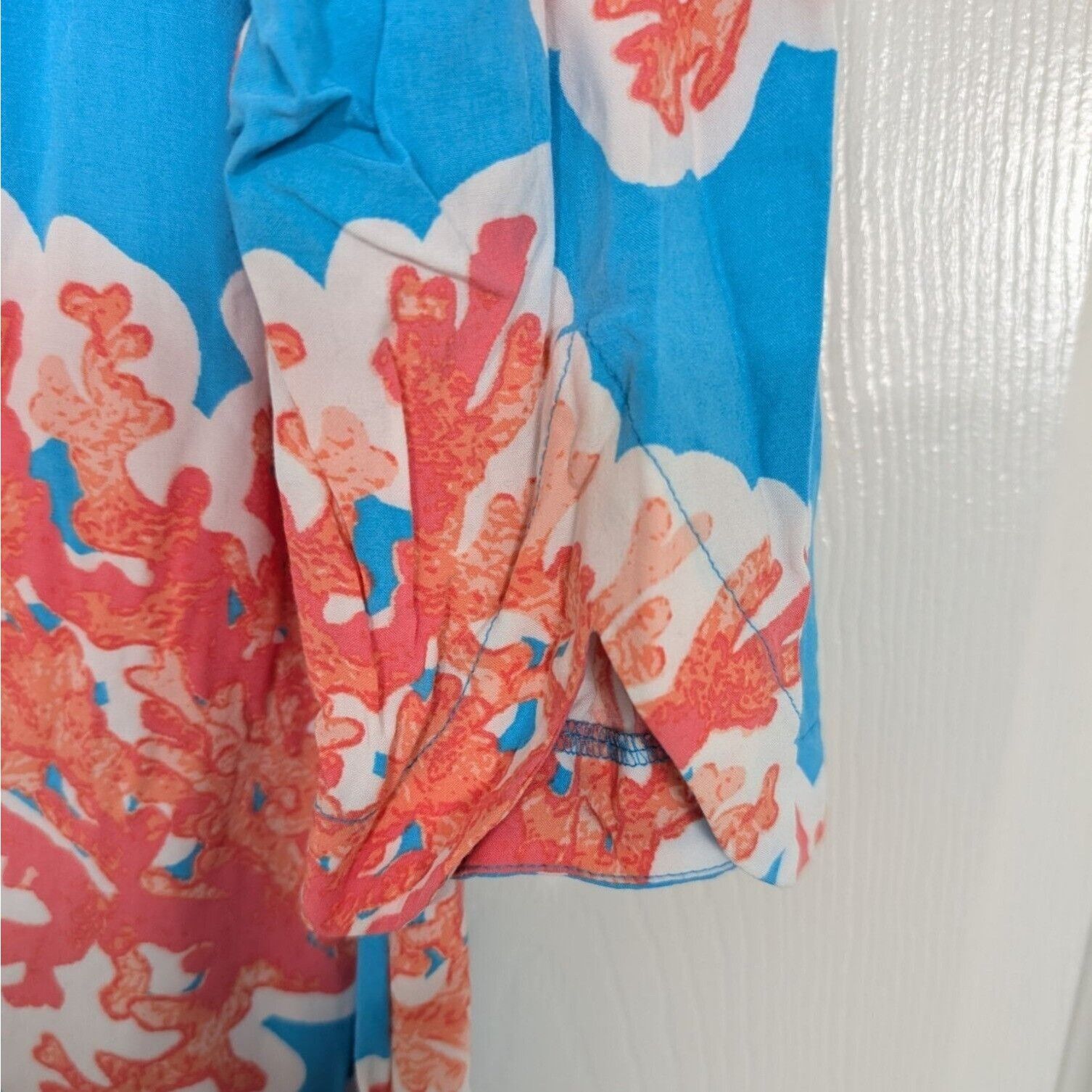 Designer Crown & Ivy Coral Dress Womens Size 12 Blue Pink Tropical Size XL / US 12-14 / IT 48-50 - 7 Thumbnail