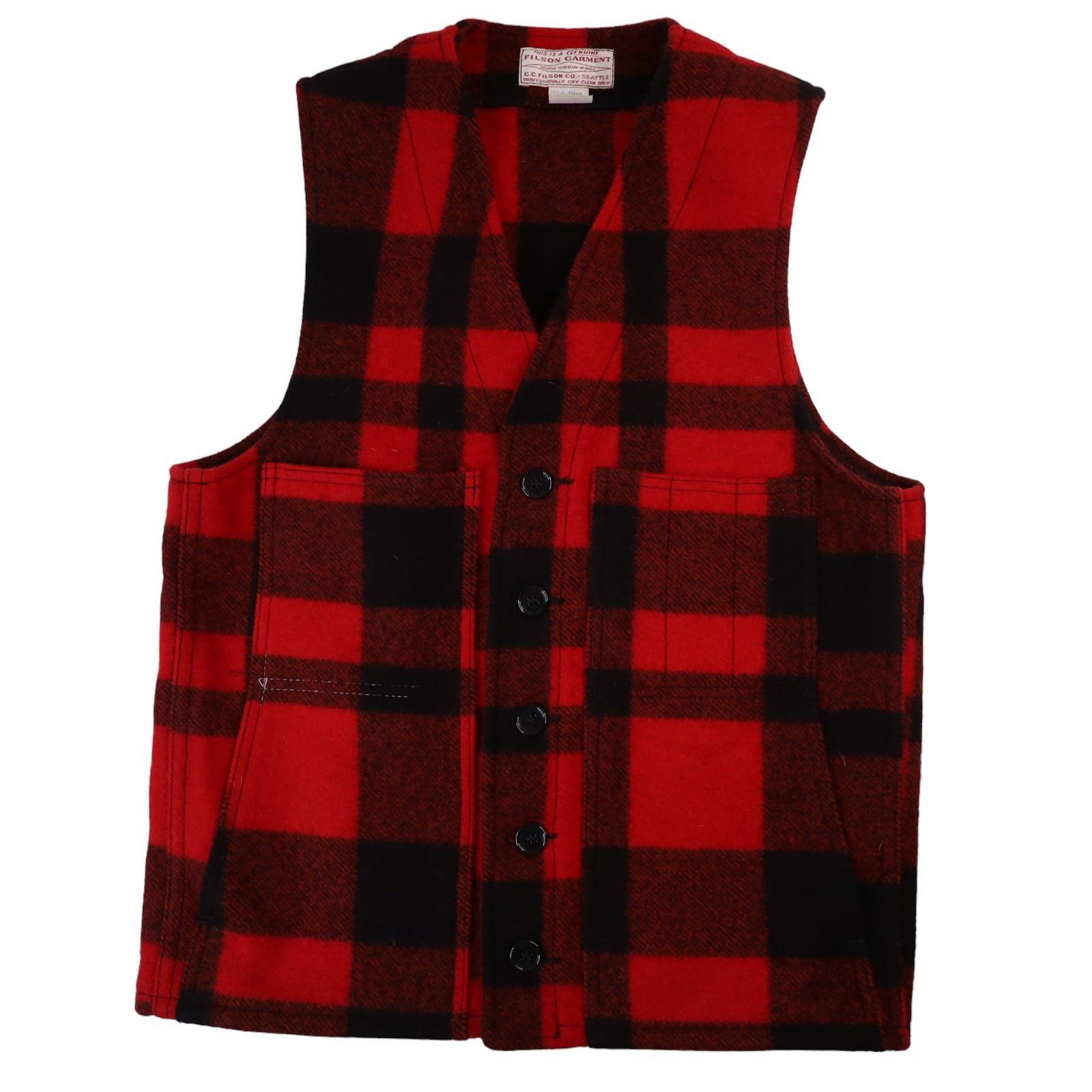 Image of Filson Mackinaw 100% Wool Buffalo Plaid Vest in Red, Men's (Size Small)