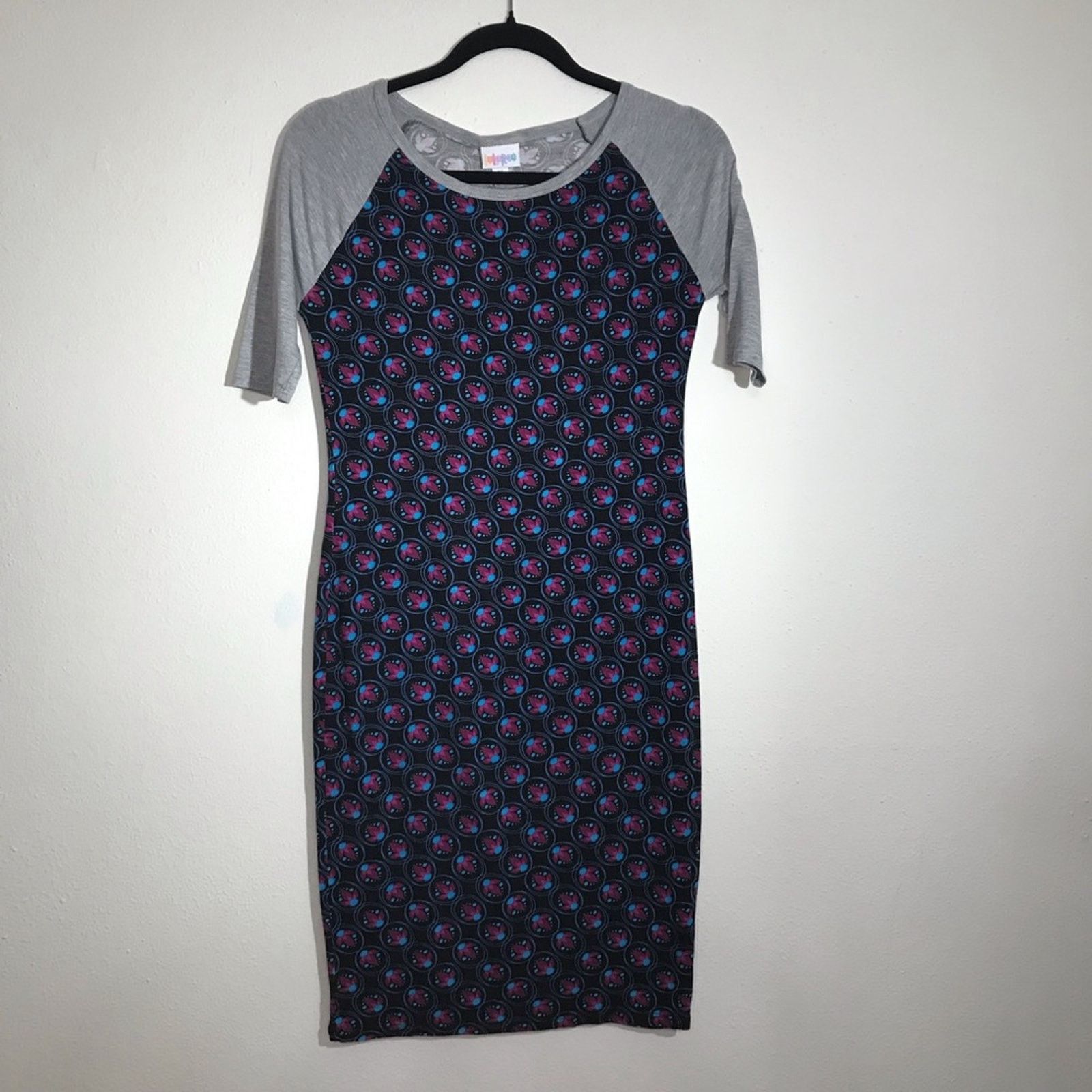 Other LuLaRoe Julia XS Blue Bodycon Dress Gray Raglan Geometric Size XS / US 0-2 / IT 36-38 - 1 Thumbnail