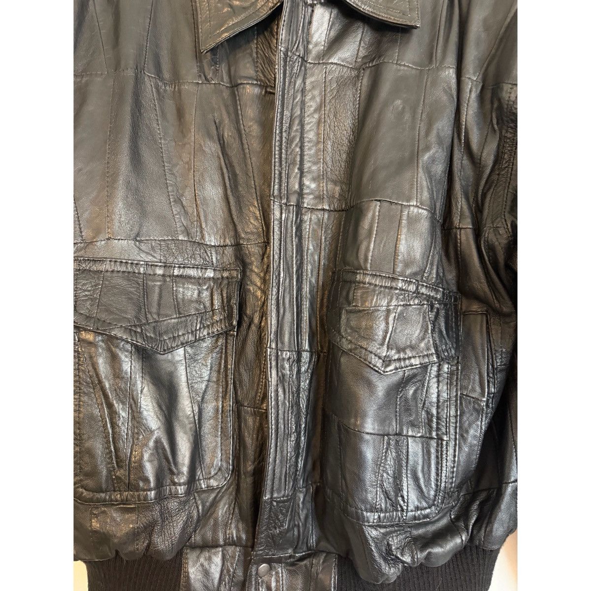 Vintage VINTAGE BLACK PATCHWORK BOMBER LEATHER JACKET Size US M / EU 48-50 / 2 - 8 Thumbnail