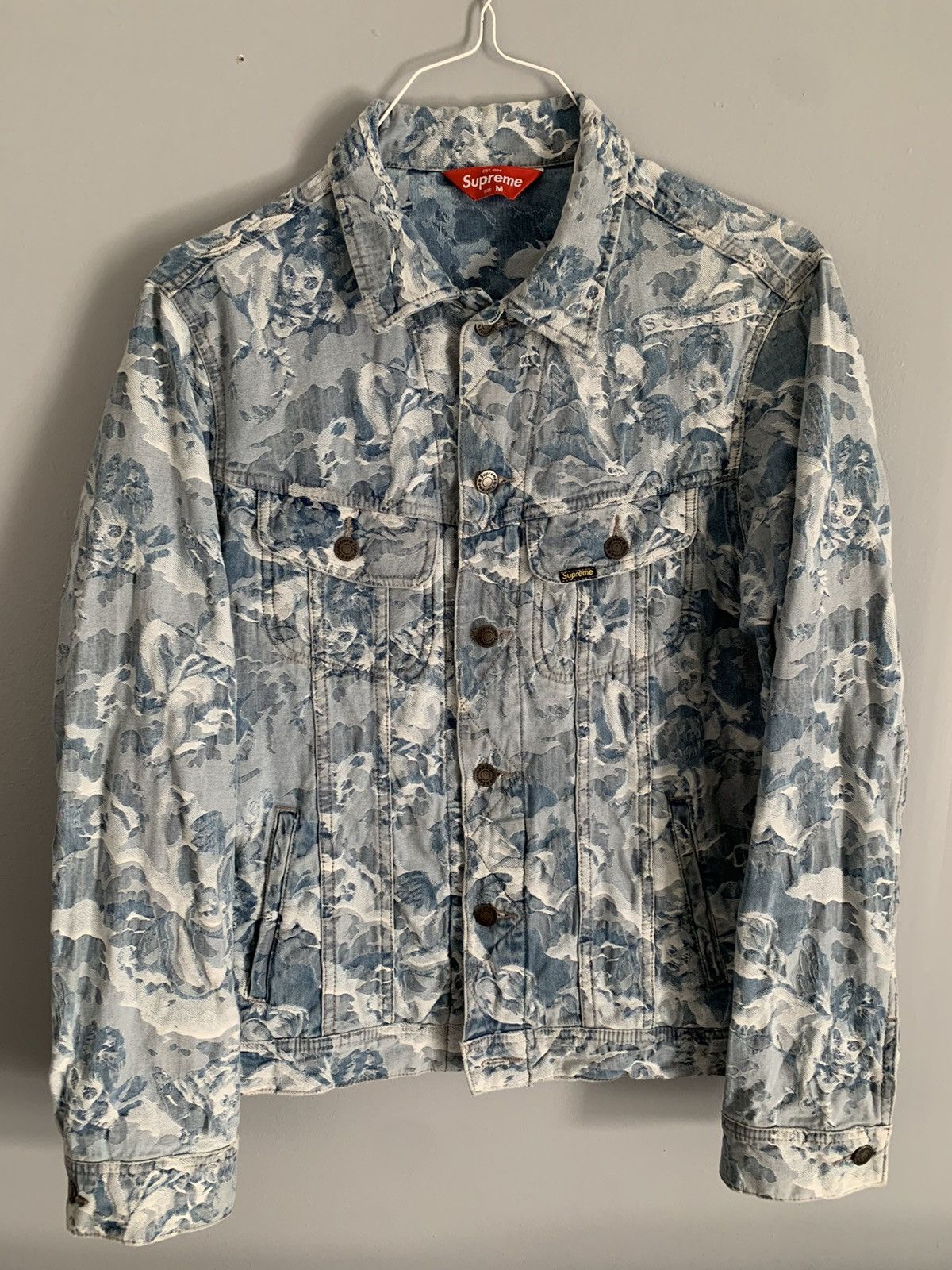 image of Supreme Cherub Denim Trucker Jacket Fw16 Blue, Men's (Size Medium)