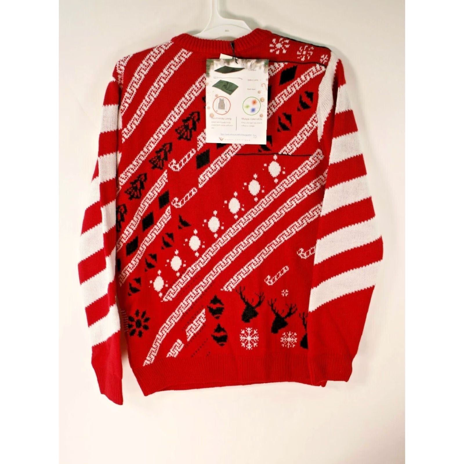 Vintage QUALFORT Womens Size M Light Up Christmas Pullover Sweater, Red/Black Knit, Round Neck, Lightweight, Christmas Theme, Adult Female, Holiday Gift Size M / US 6-8 / IT 42-44 - 3 Thumbnail