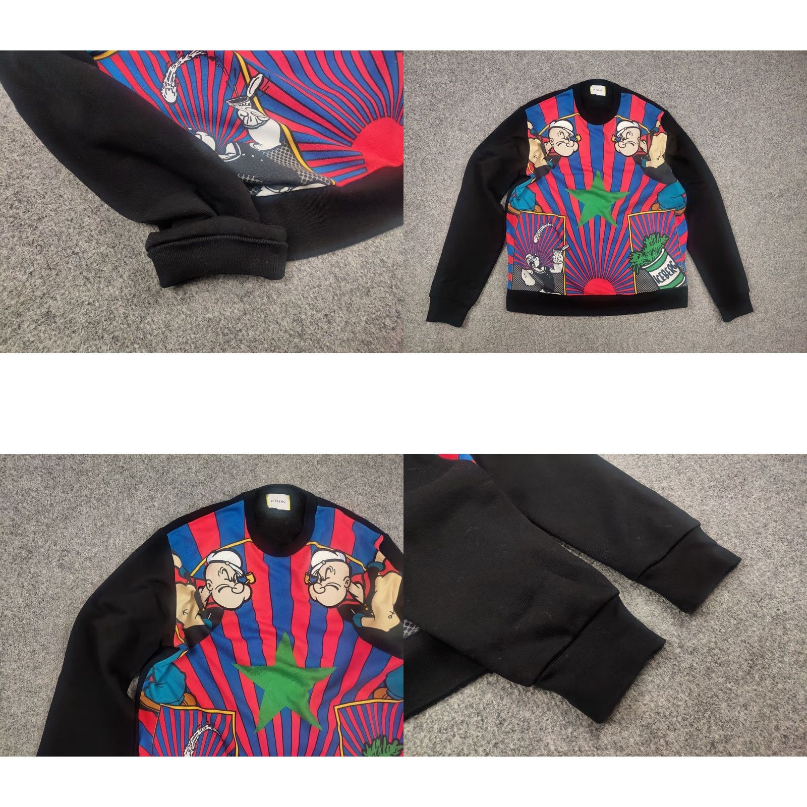 Vintage Iceberg Popeye Sweatshirt Pullover Vintage Style Crew Chek Stripe Art Print Size US XL / EU 56 / 4 - 8 Thumbnail