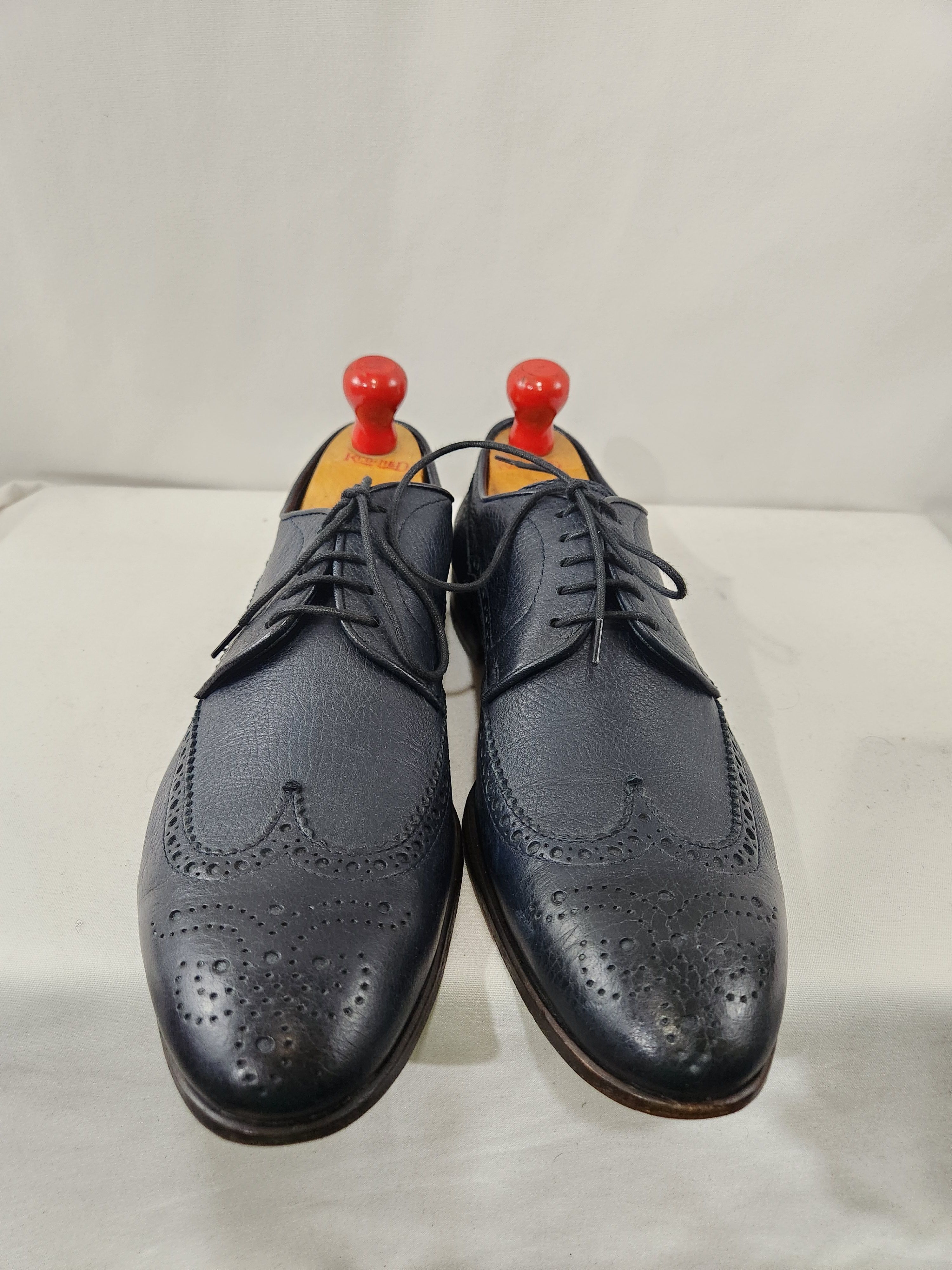 Henderson Deer Leather Navy Blue Wingtip Derby Made Italy 43.5 IT Size US 10.5 / EU 43-44 - 5 Thumbnail