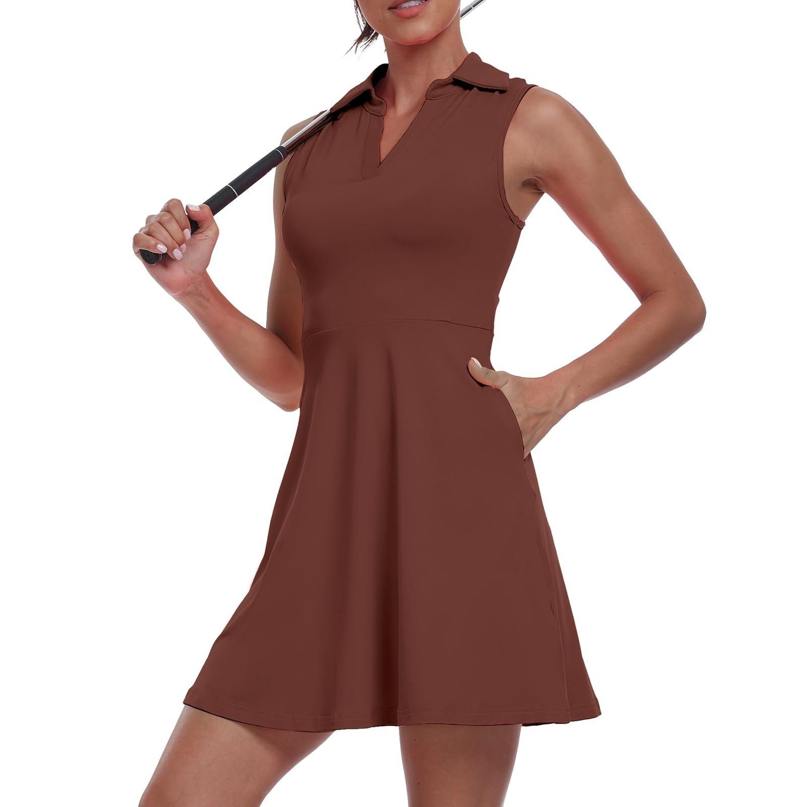 Other GGOV Womens Two Piece Tennis Golf Dress Pockets Brown Large Size L / US 10 / IT 46 - 4 Thumbnail