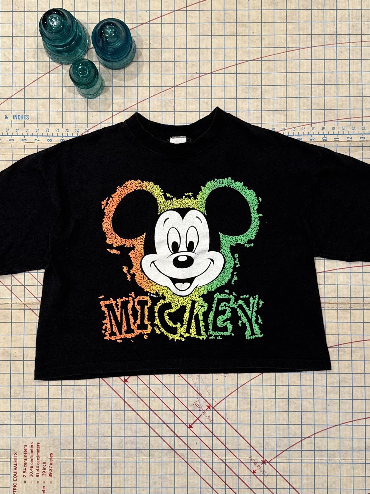 Disney Vintage Disney Wear Mickey Neon Cropped Style Tee Black OSFA Size US L / EU 52-54 / 3 - 2 Thumbnail