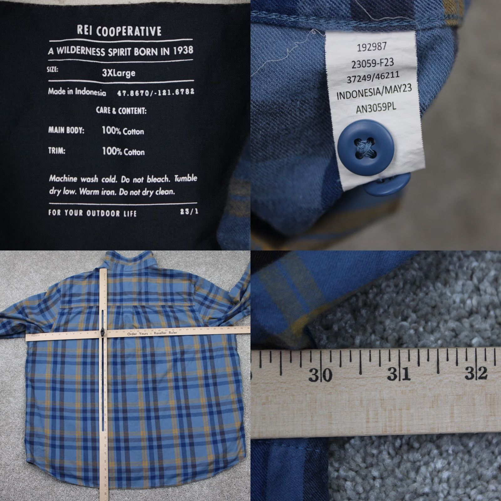 Vintage REI Co-op Shirt Mens 3XL Blue/Yellow Wallace Lake Flannel Cotton Long Sleeve Size US XXL / EU 58 / 5 - 8 Thumbnail