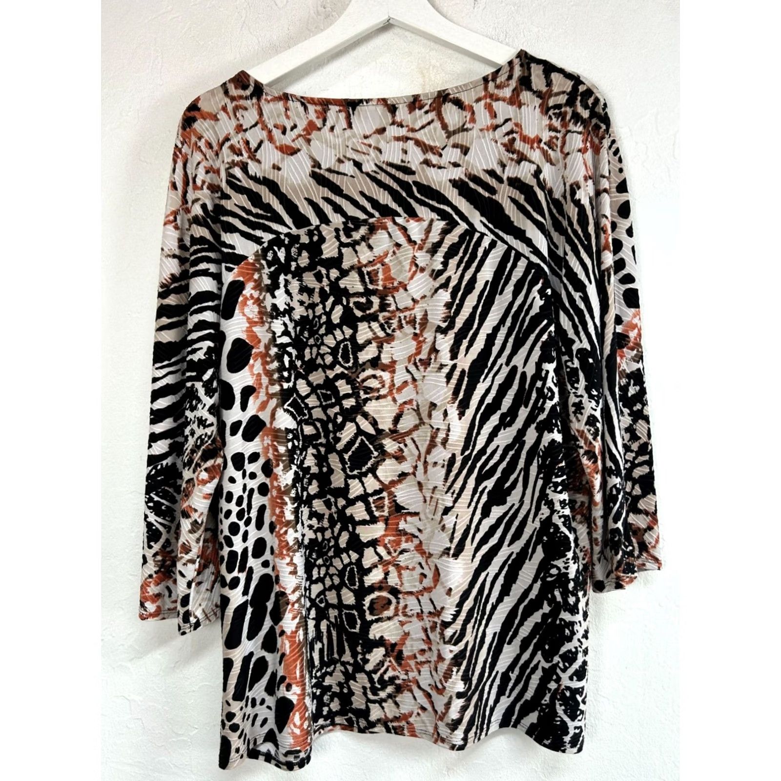 Vintage Dana Buchman Womens Mixed Animal Print 3/4 Sleeve Top XL Black Brown Stretch Size XL / US 12-14 / IT 48-50 - 3 Thumbnail