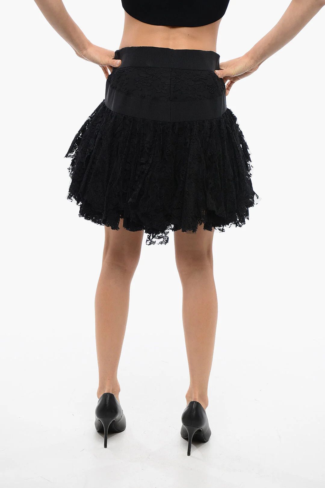 Balmain og1mm0326 Lace Ruffle Mini Skirt in Black Size 38" / US 16 / IT 52 - 2 Thumbnail